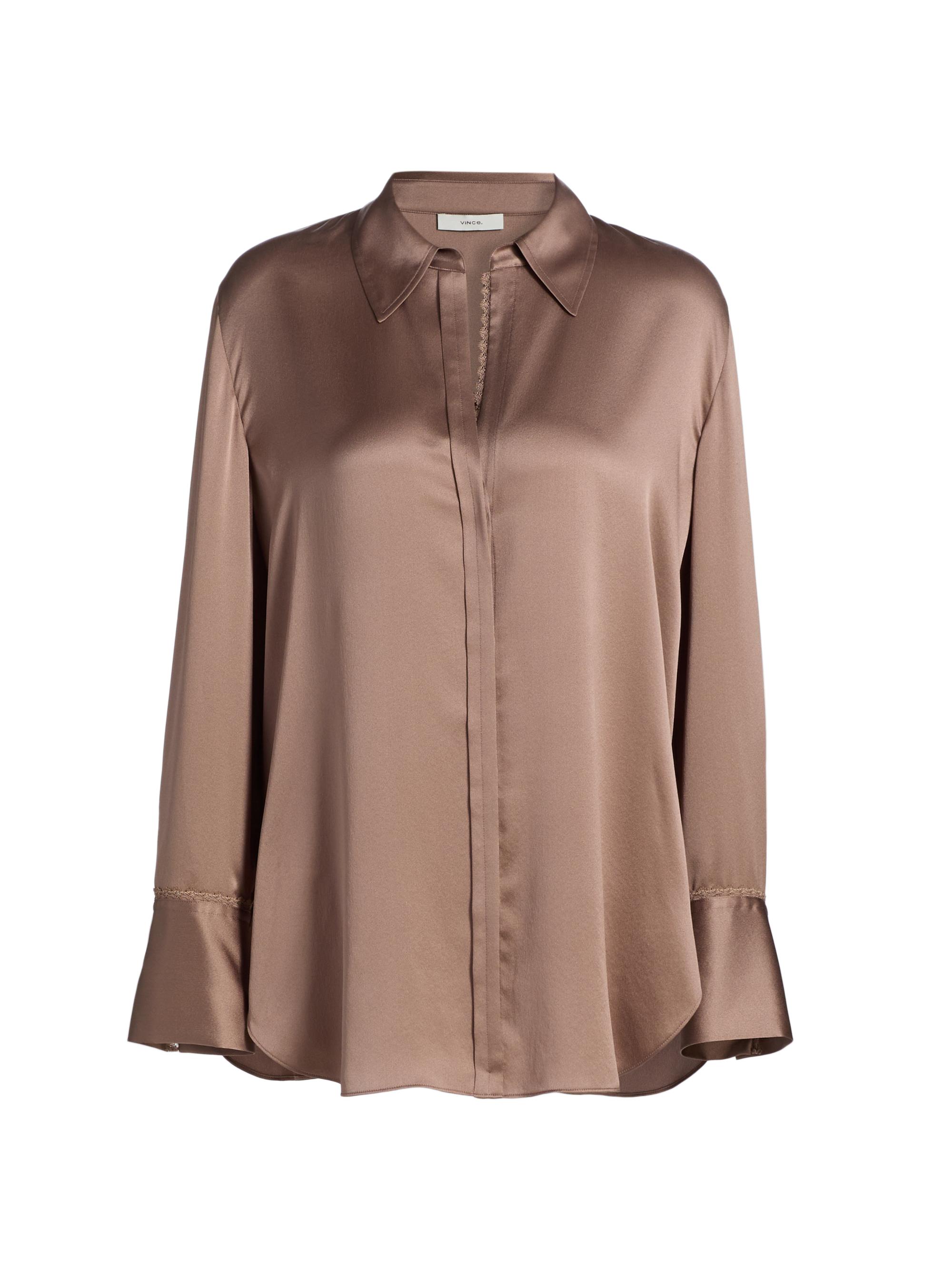 Vince Women's Silk Lace-Trim Button-Front Shirt - Mauve Lilac