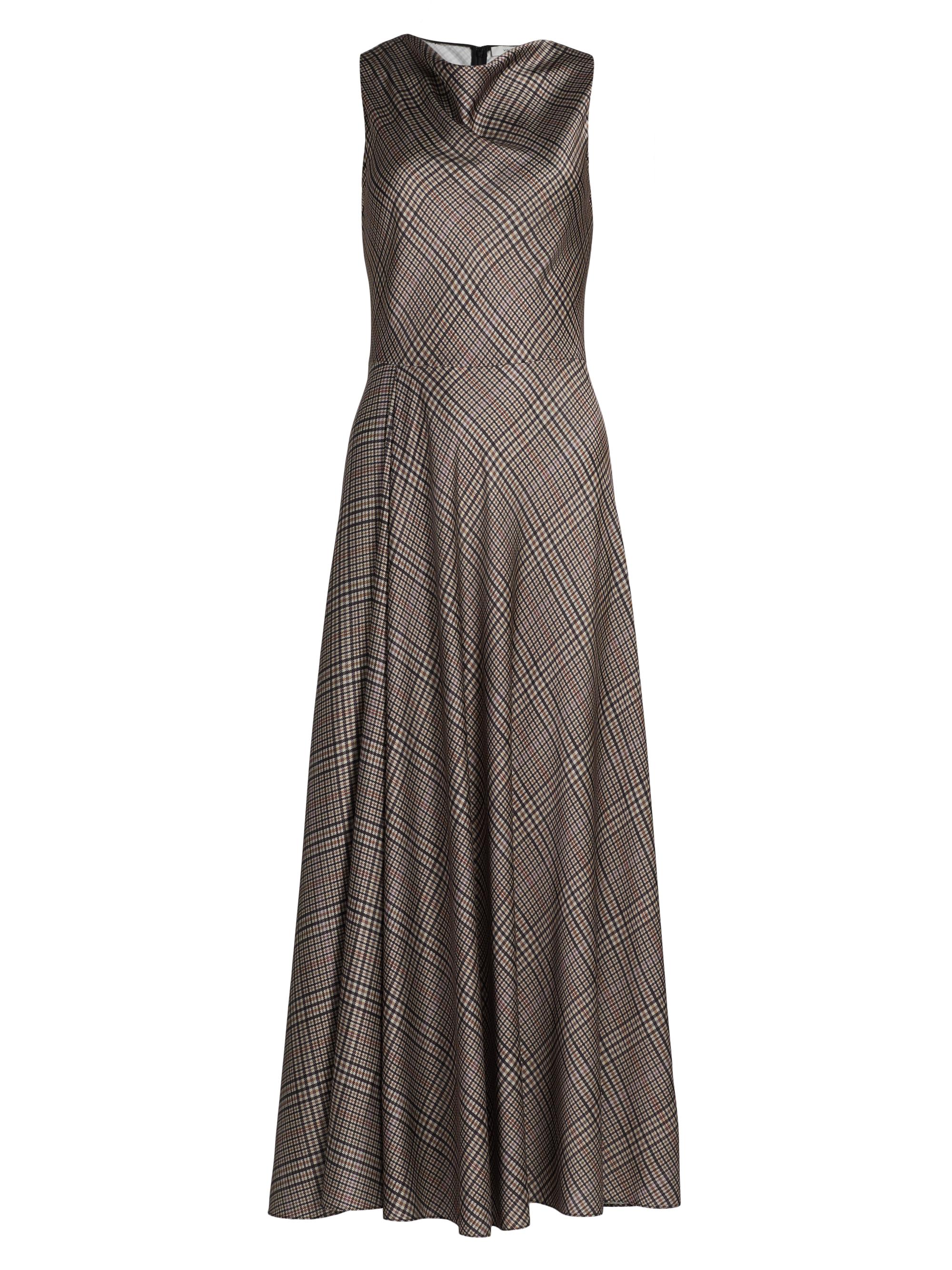 Vince Women's Plaid Fit & Flare Cowlneck Maxi Dress - Mulighti Plaid