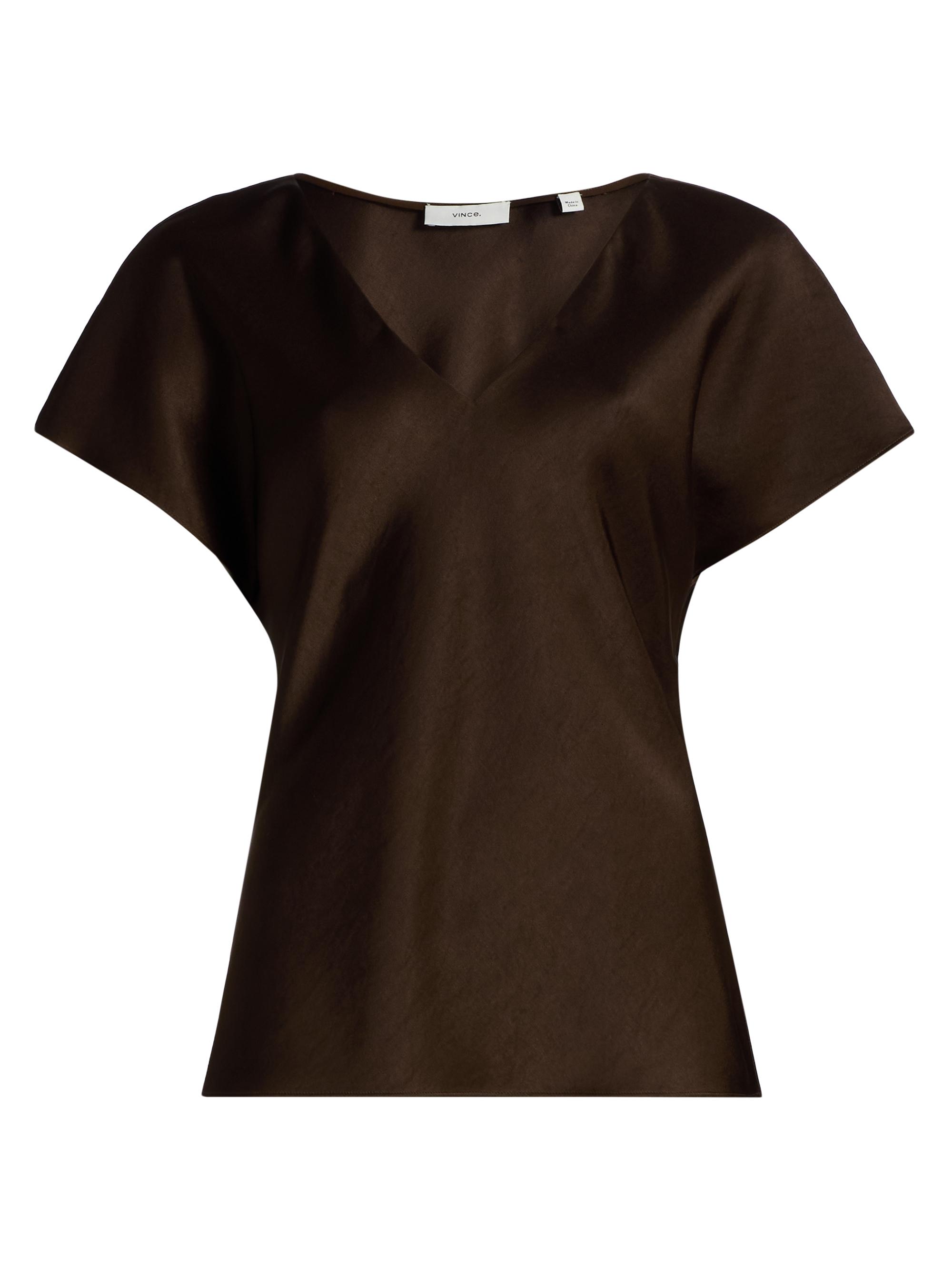 Vince Women's Cap-Sleeve Satin V-Neck Blouse - Espresso