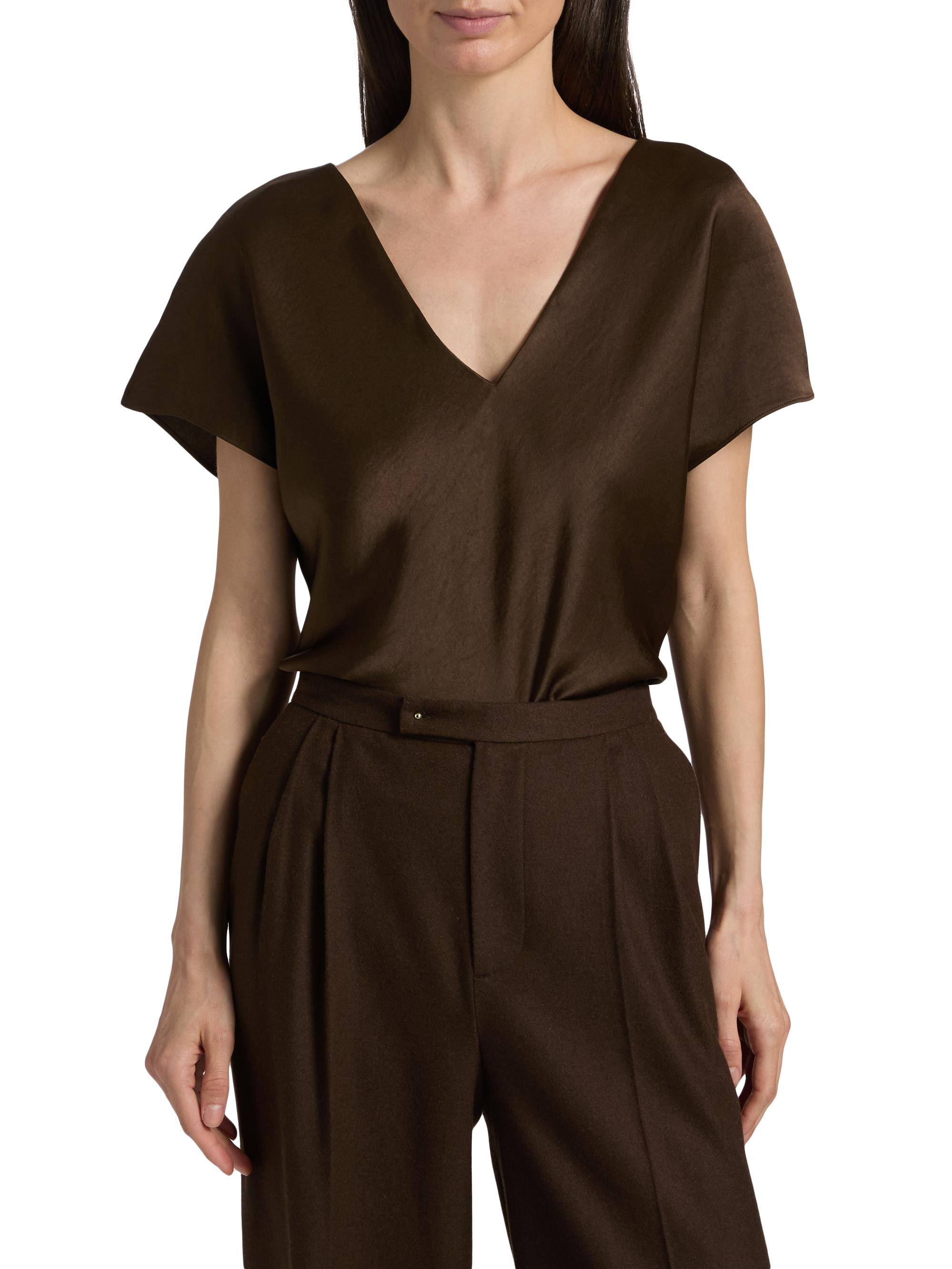 Vince Cap-Sleeve Satin V-Neck Blouse | Saks Fifth Avenue
