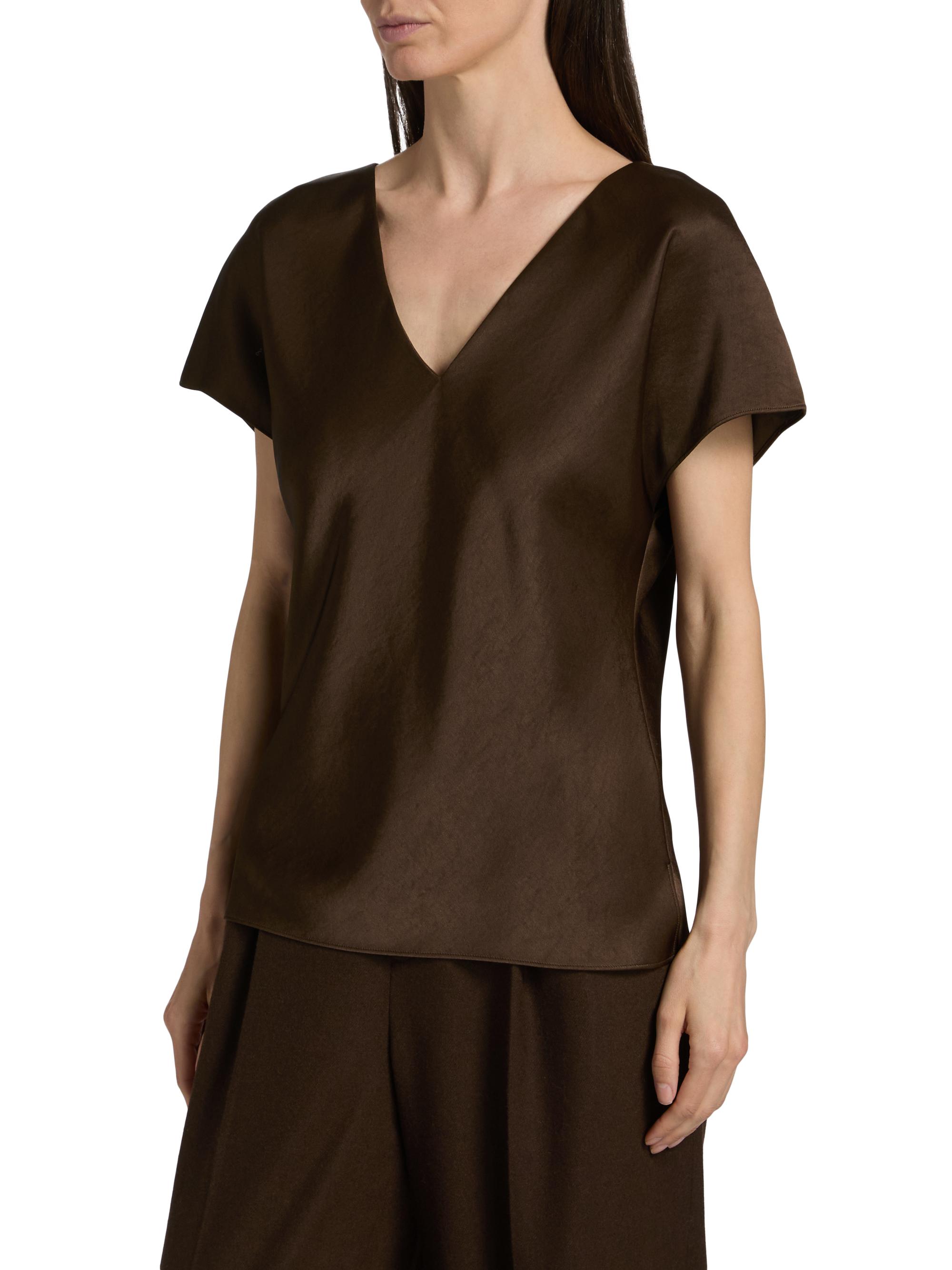 Vince Cap-Sleeve Satin V-Neck Blouse | Saks Fifth Avenue