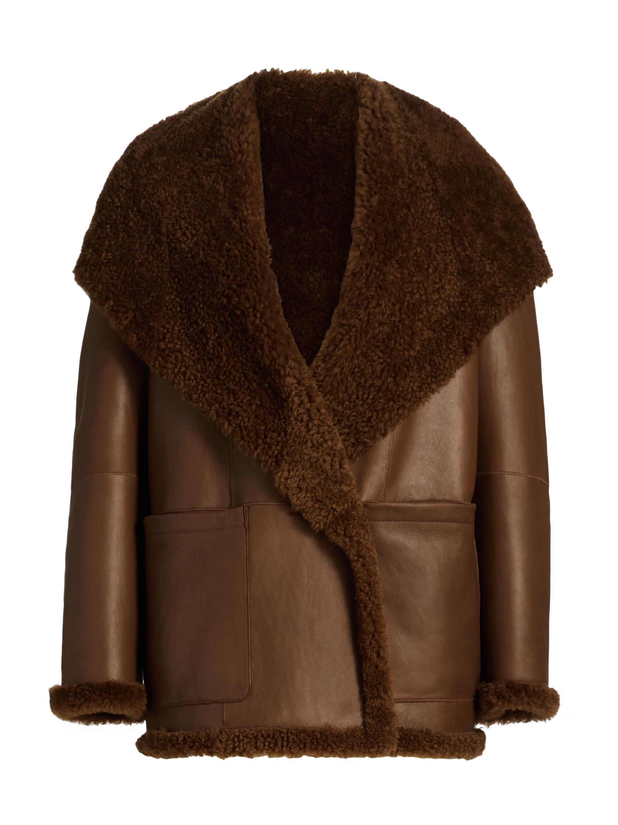 Vince Women's Shearling Hooded Jacket - Cognac Espresso Combo
