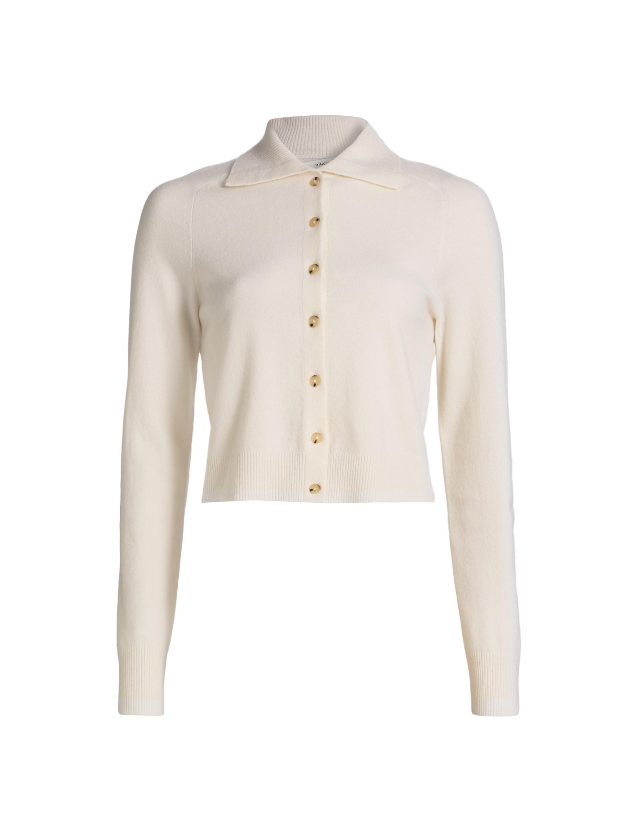 Vince Women's Wool-Blend Button-Front Polo Cardigan - Off White