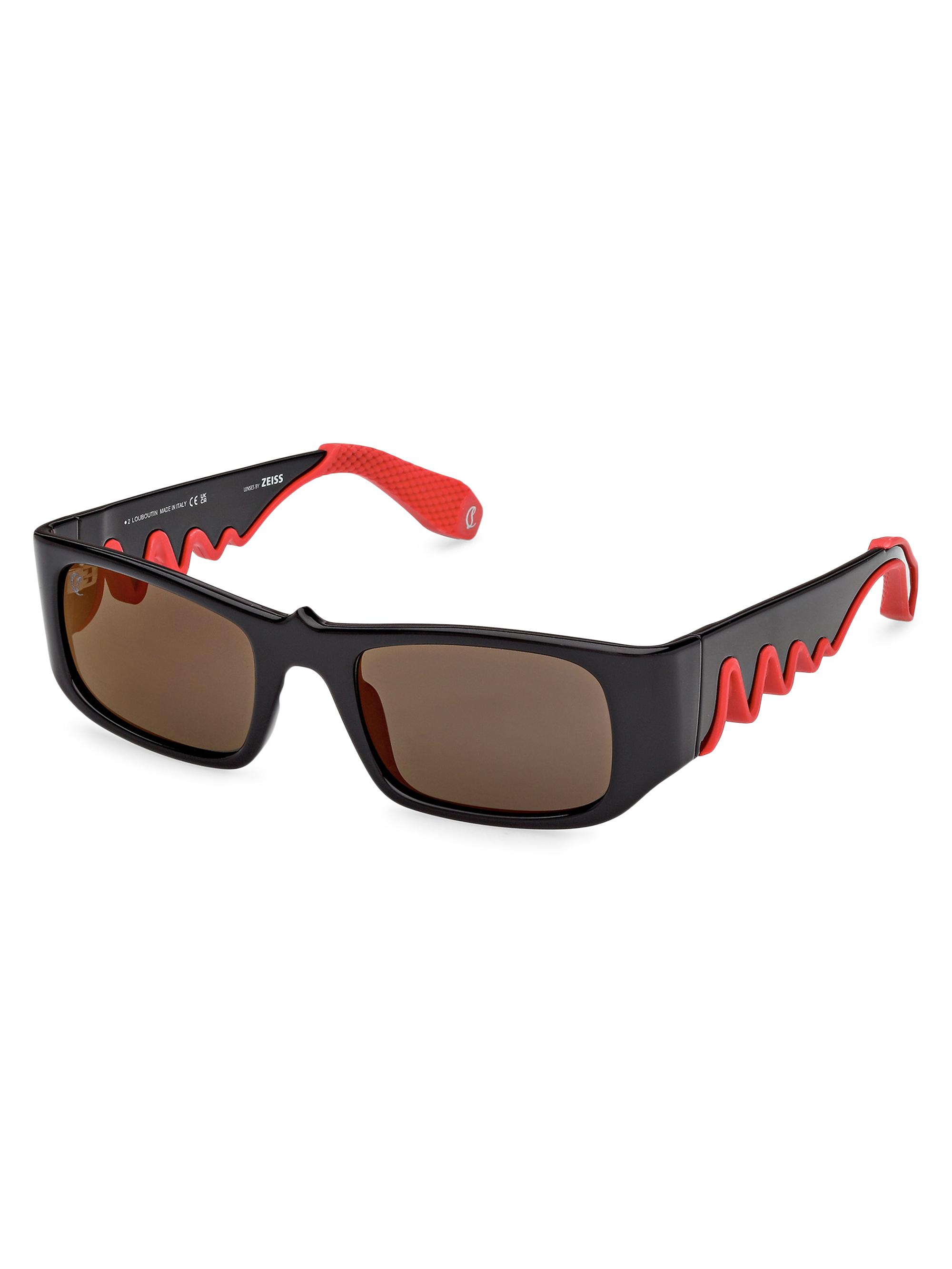 Christian Louboutin Women's Loubishark 53MM Rectangular Sunglasses - Black Smoke Red