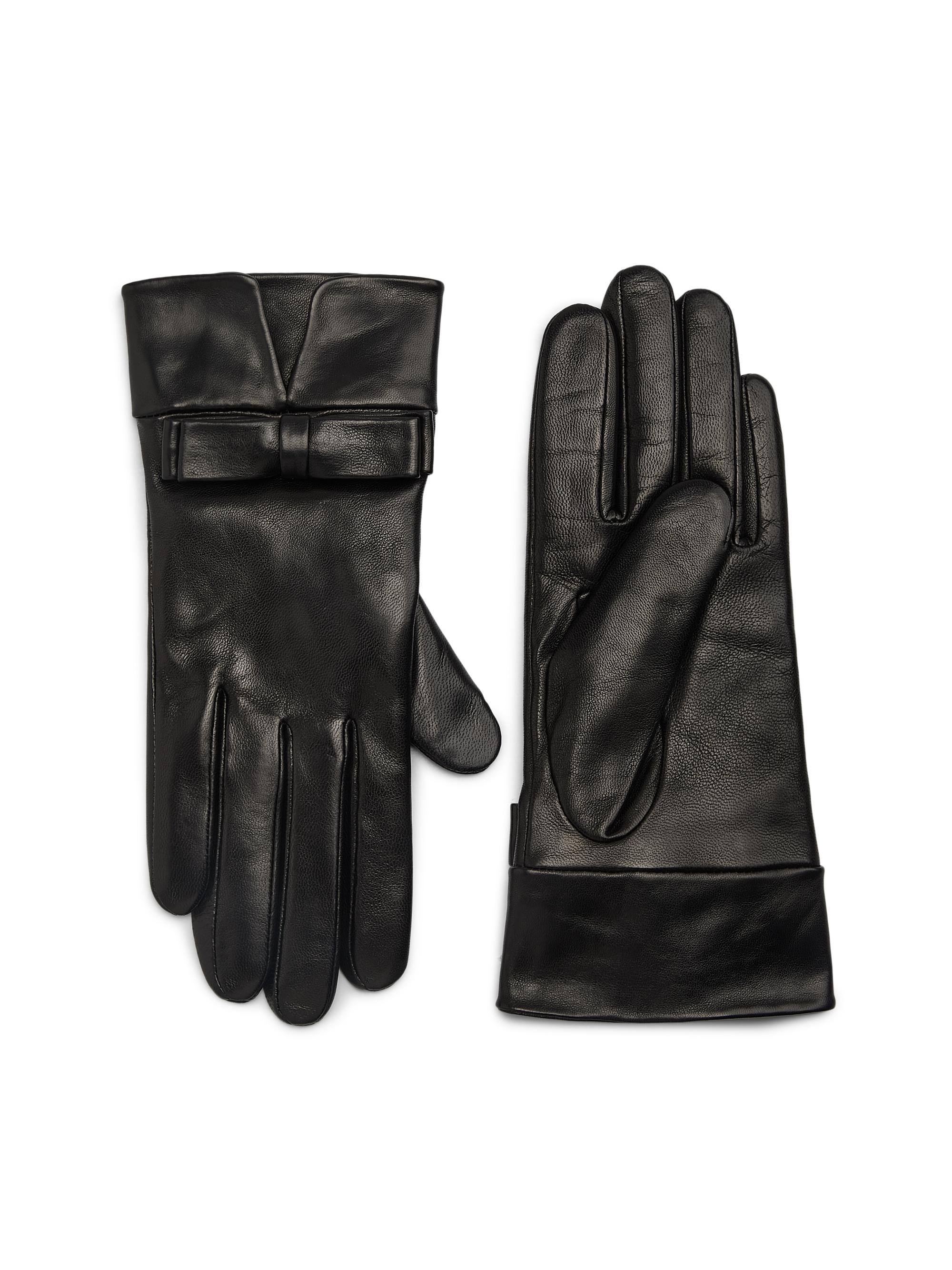 Carolina Amato Women's Bow-Detailed Leather Gloves - Black