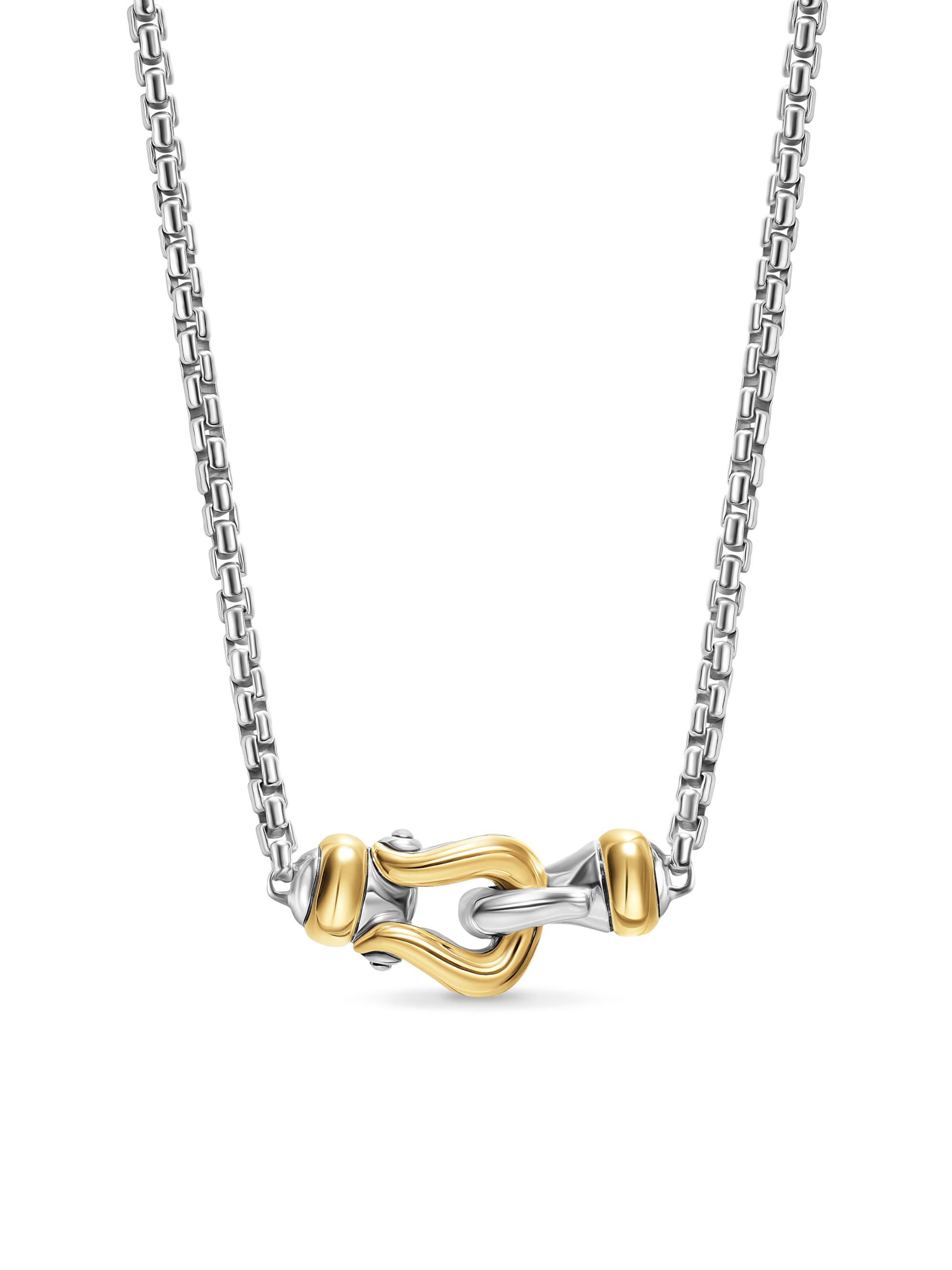 David Yurman Women's Petite Buckle Necklace in Sterling Silver with 14K Yellow Gold, 16.3MM - Silver