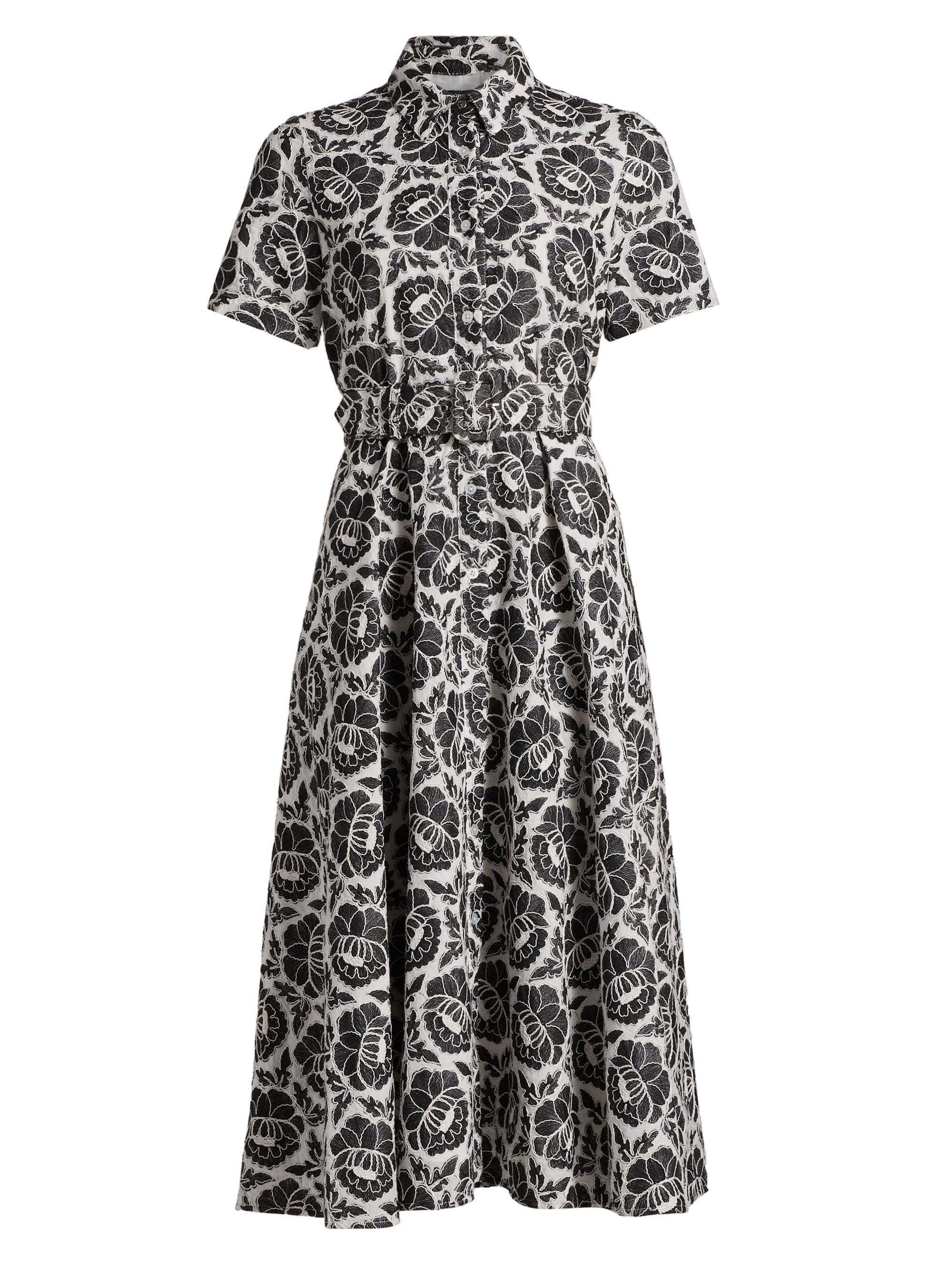 Toccin Women's Jean Floral-Embroidered Cotton Belted Midi-Shirtdress - Jet Optic