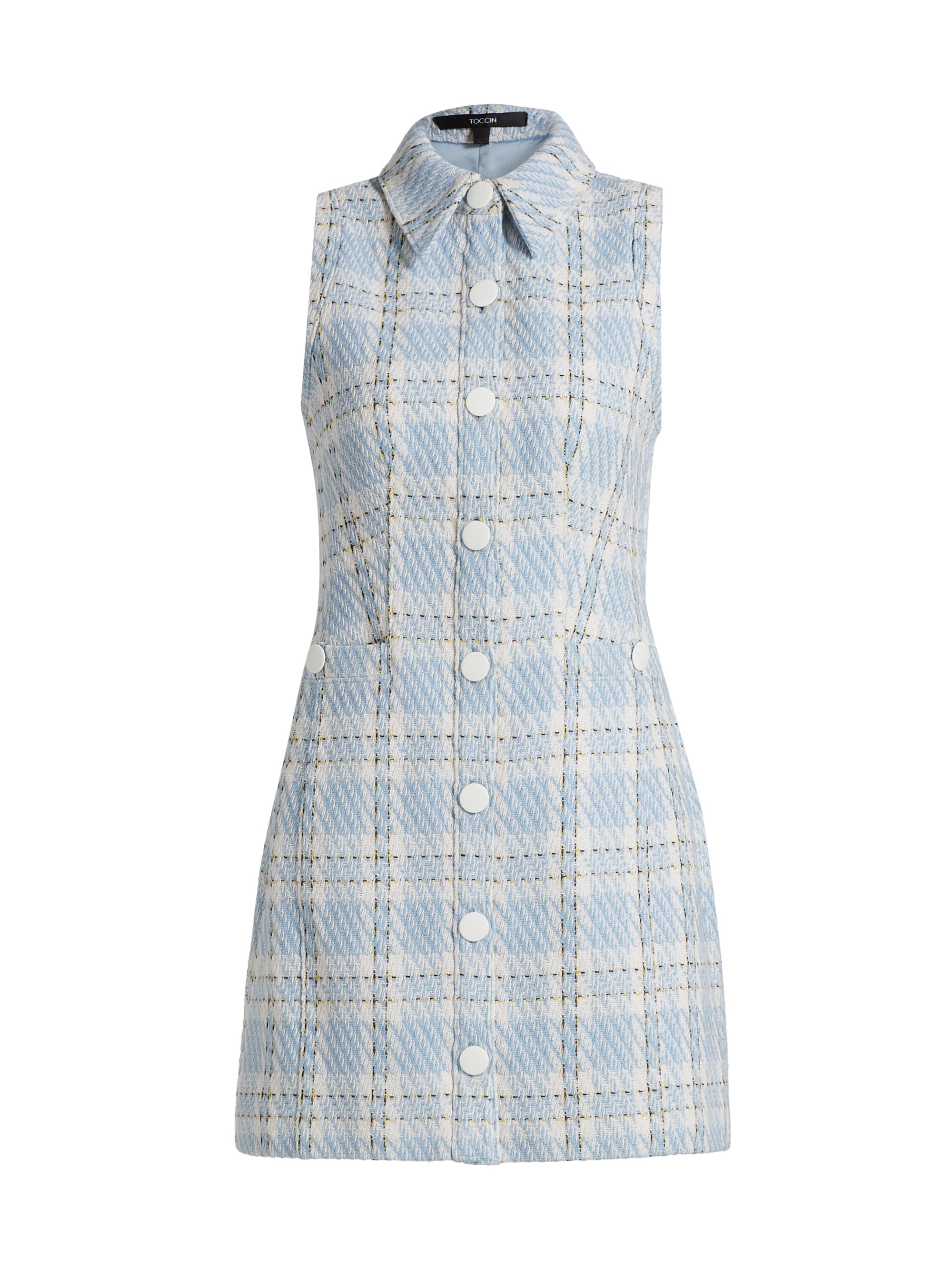 Toccin Women's Sophia Plaid Tweed Button-Front Minidress - Sky Blue Multi