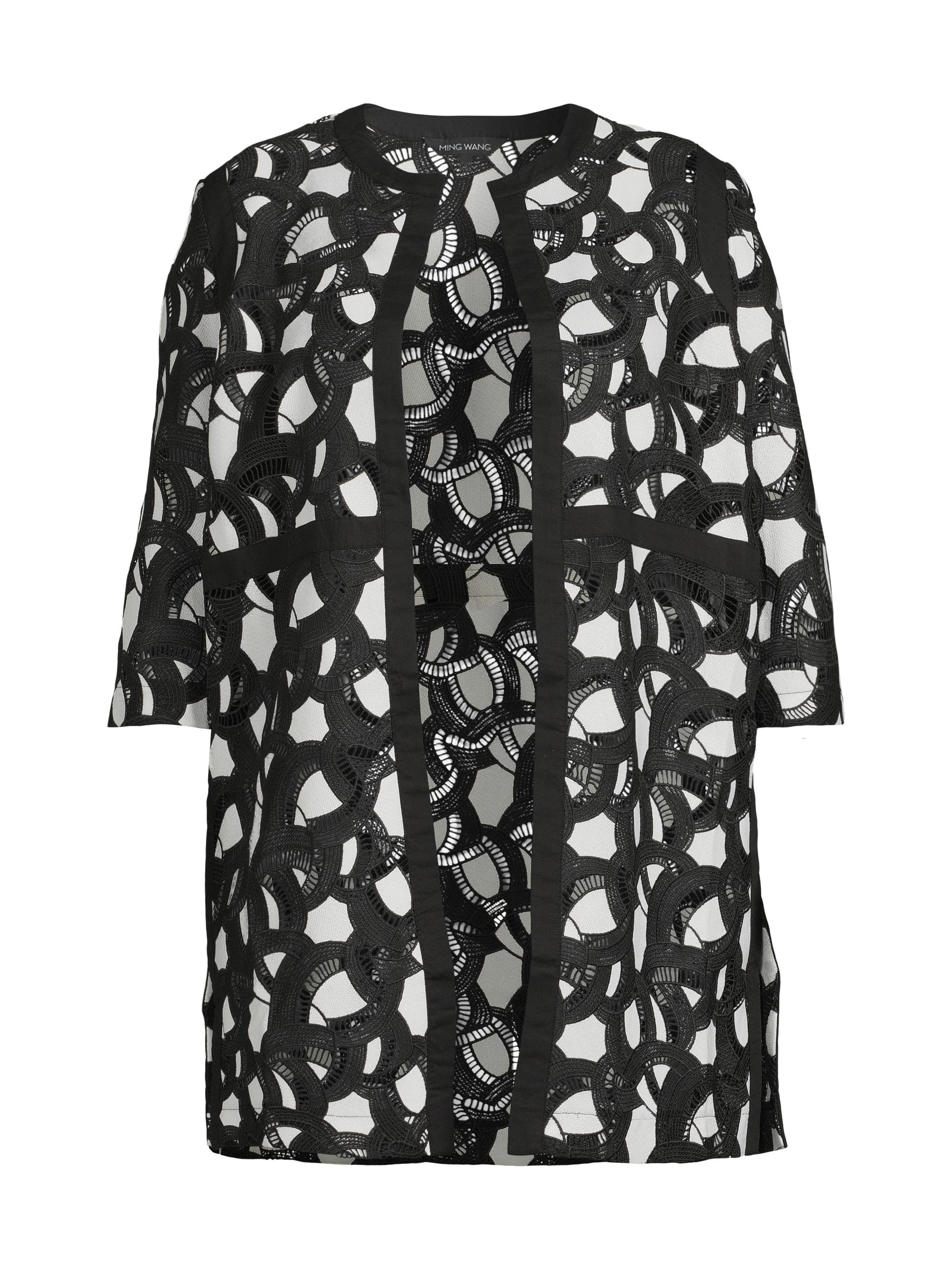 Ming Wang Women's Plus Heritage Two-Tone Lace Jacket - Black White