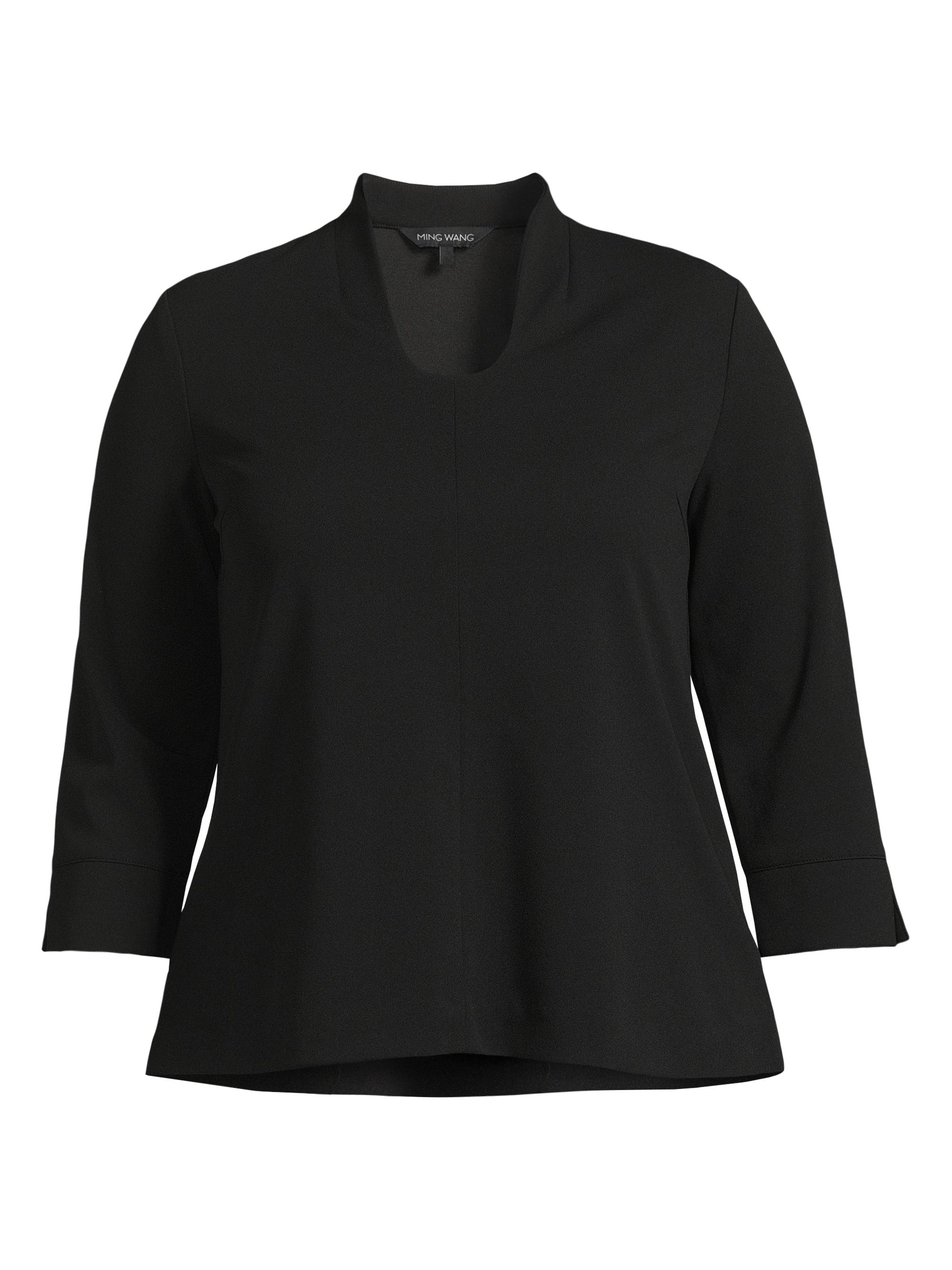 Ming Wang Women's Plus Stretch Deco Crepe Blouse - Black