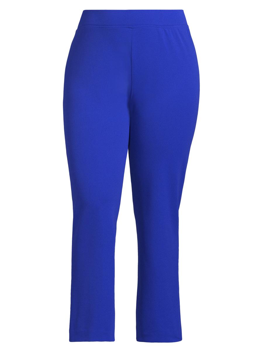 Ming Wang Women's Plus Stretch Deco Crepe Straight-fit Pants In Sapphire Sea