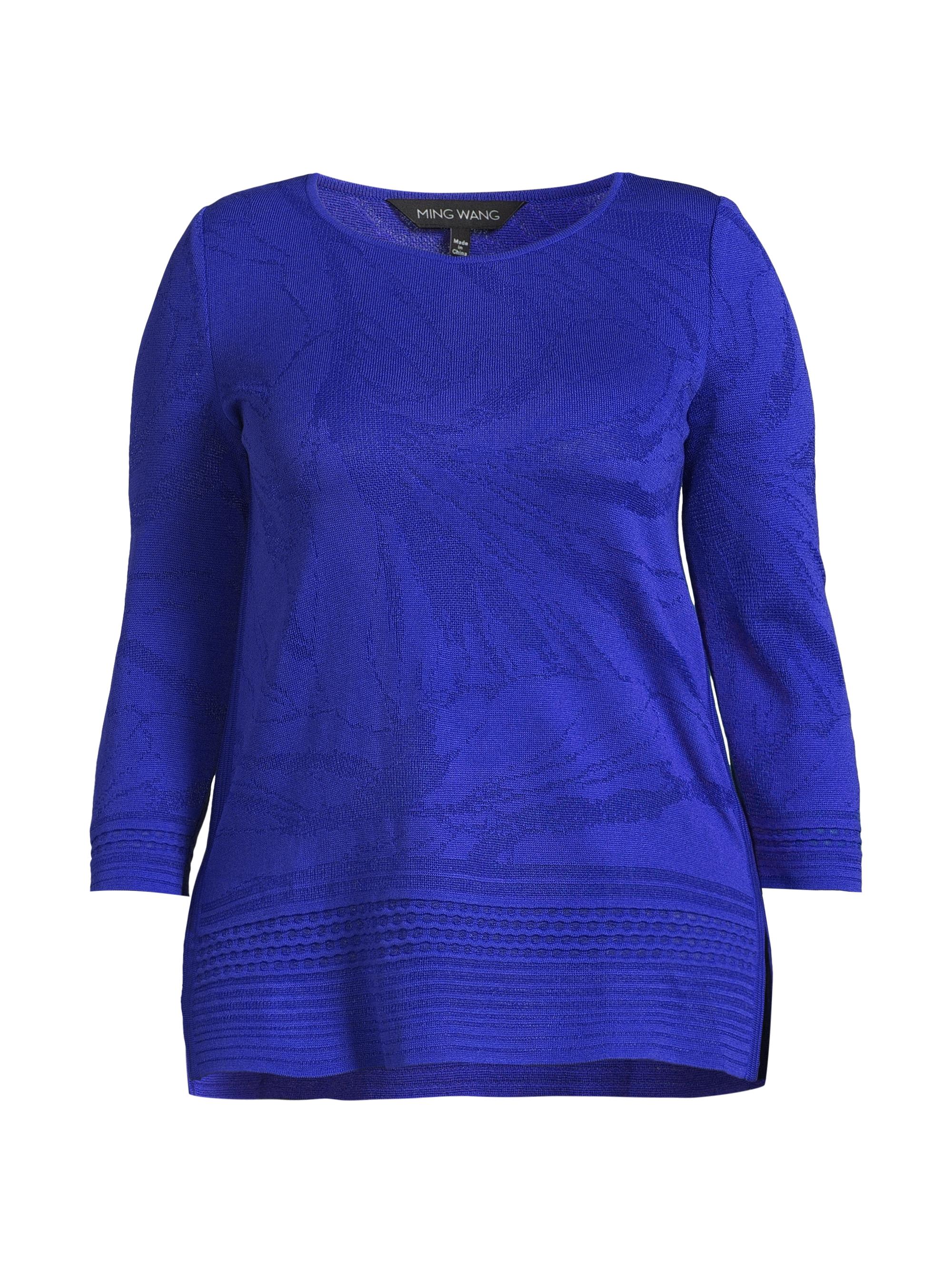 Ming Wang Women's Plus Jacquard-Knit Boatneck Tunic - Sapphire Sea