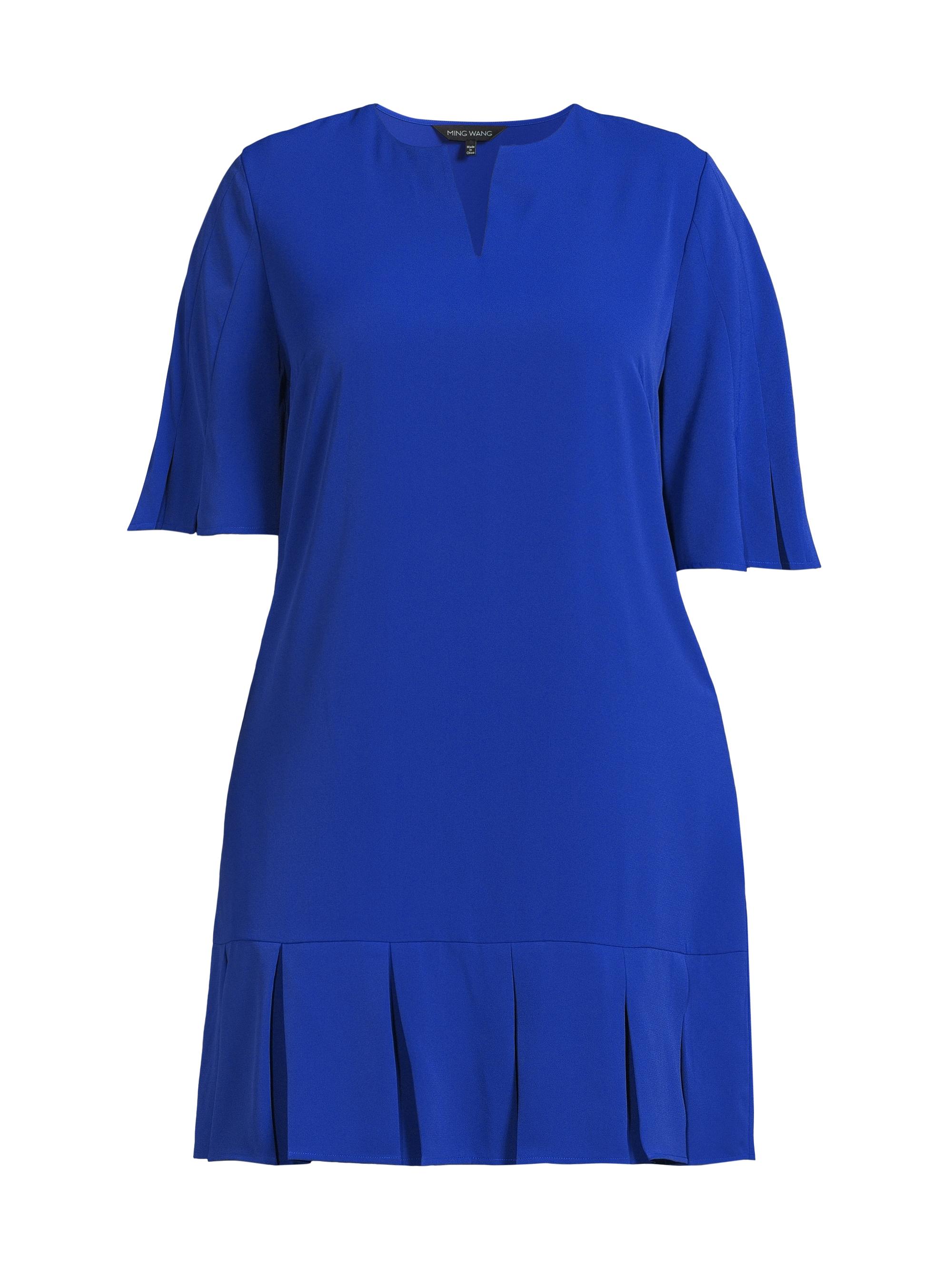 Ming Wang Women's Plus Size Pleated Hem Crepe De Chine Minidress - Sapphire Sea