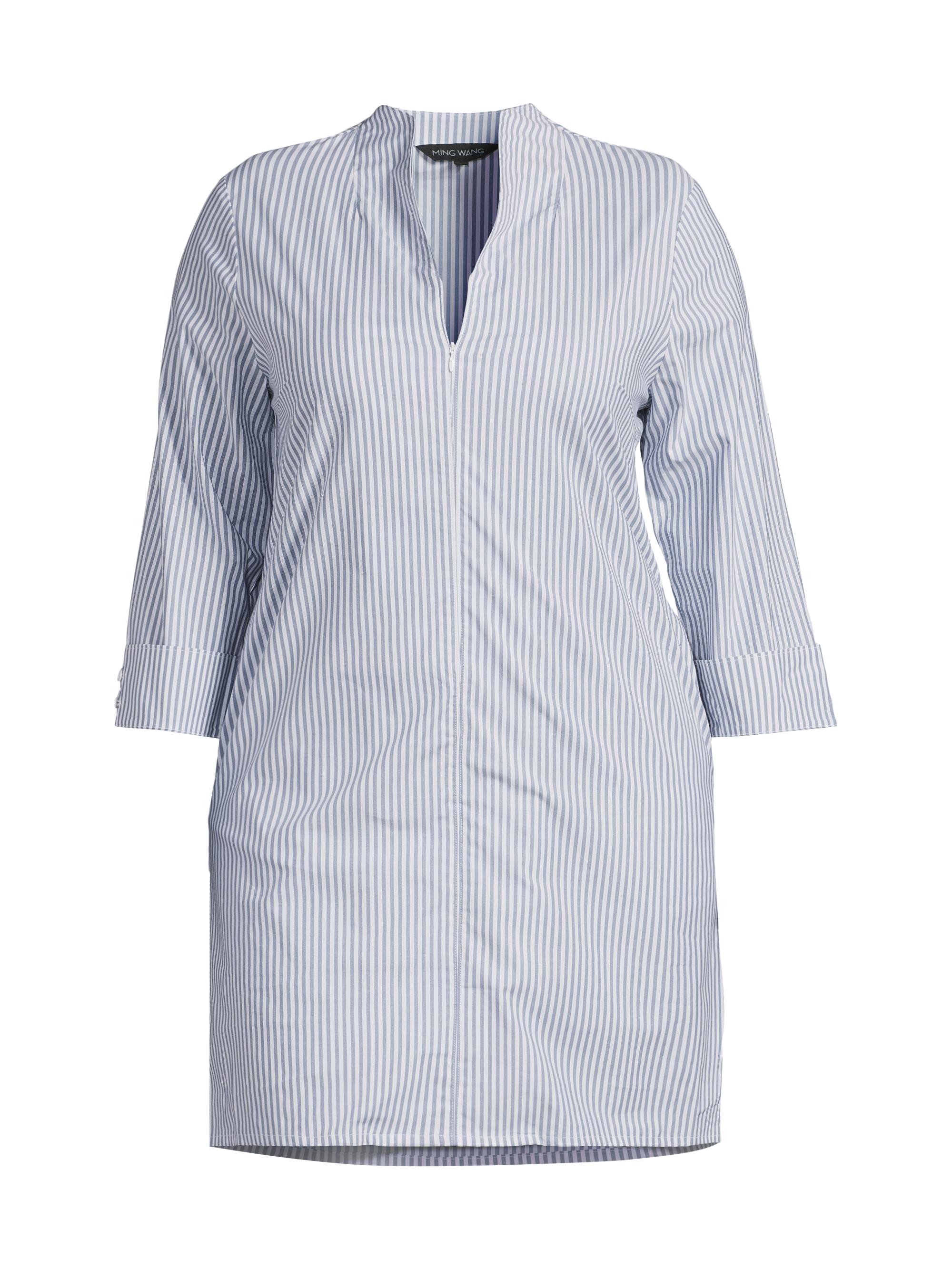 Ming Wang Women's Plus Striped Stretch-Cotton Shirtdress - Sapphire Sea White