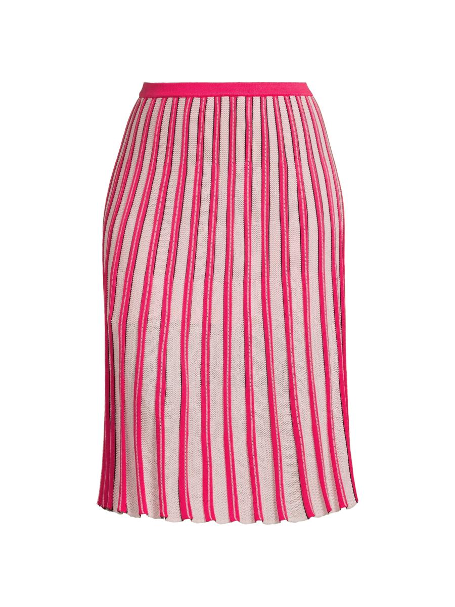 Ming Wang Women's Plus Striped Pointelle-knit Midi-skirt In Vibrant Fuschia Rosy Blush