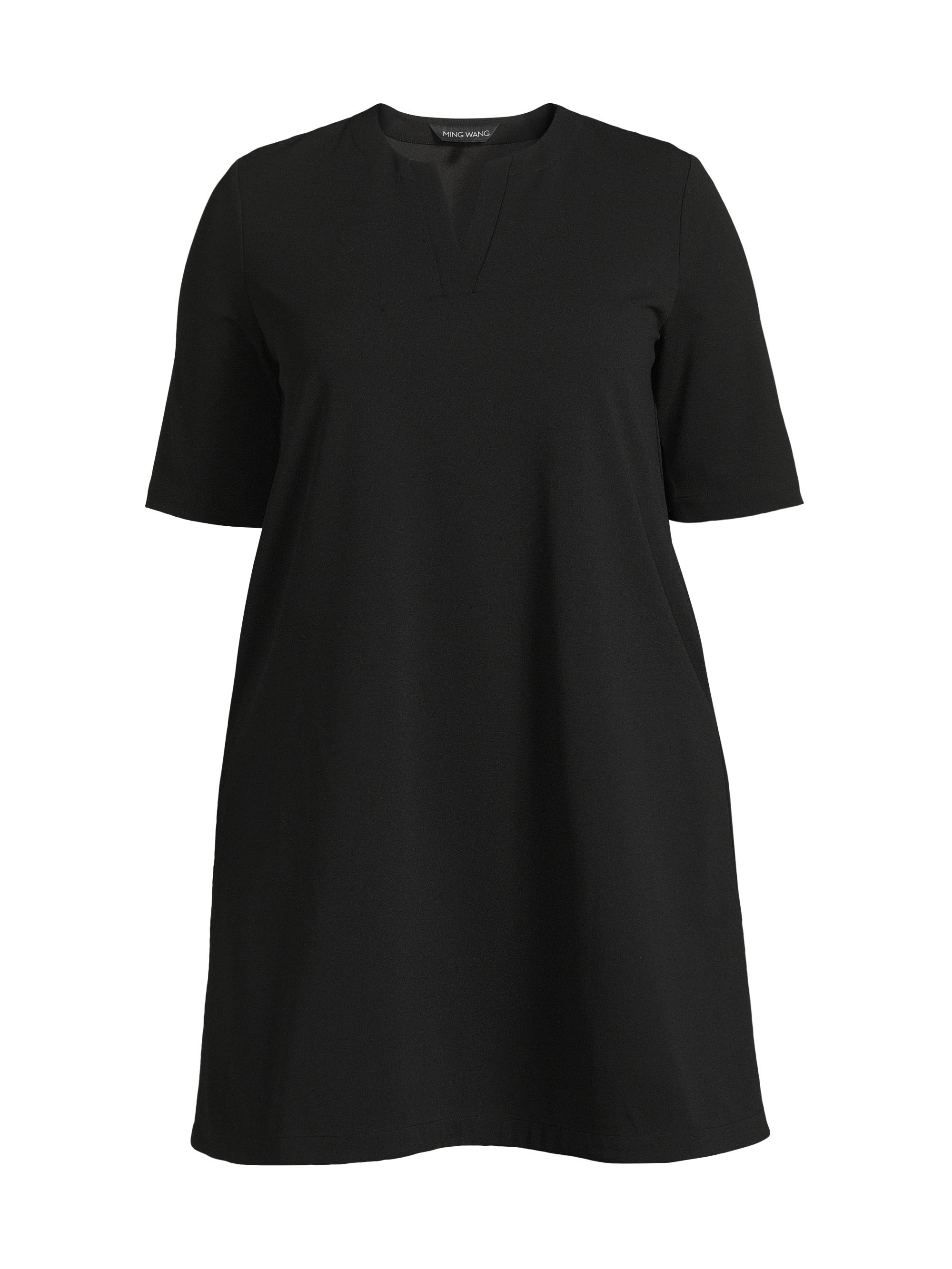 Ming Wang Women's Plus Size A-Line Stretch Deco Crepe Minidress - Black