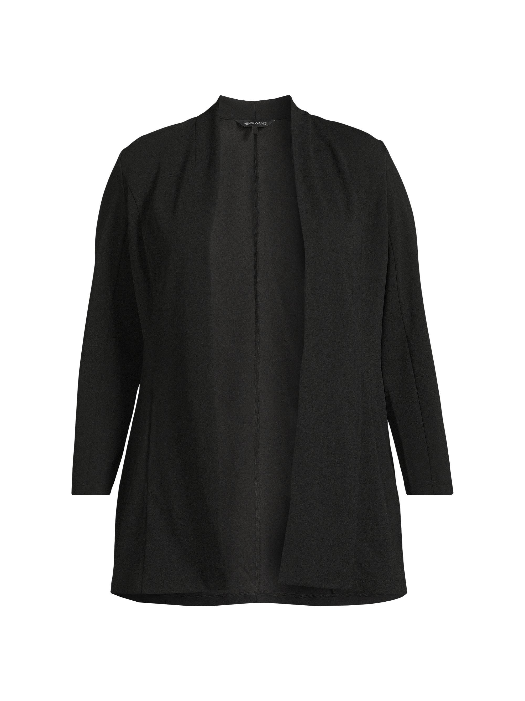 Ming Wang Women's Plus Size Open Front Deco Crepe Jacket - Black