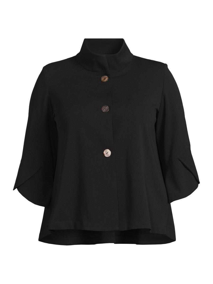 Ming Wang Plus Size Button-Front Bell Sleeve Deco Crepe