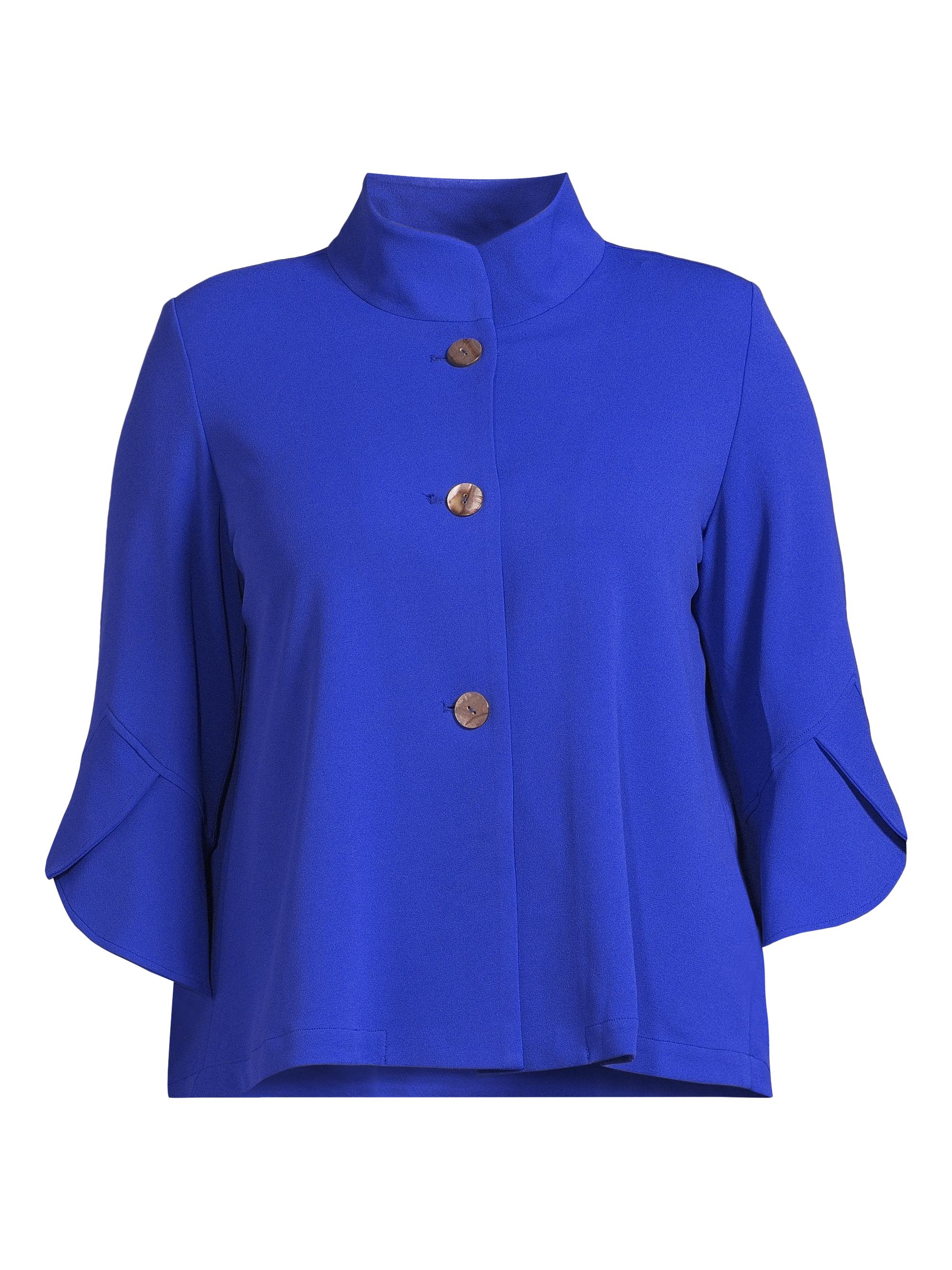 Ming Wang Women's Plus Size Button-Front Bell Sleeve Deco Crepe Jacket - Sapphire Sea