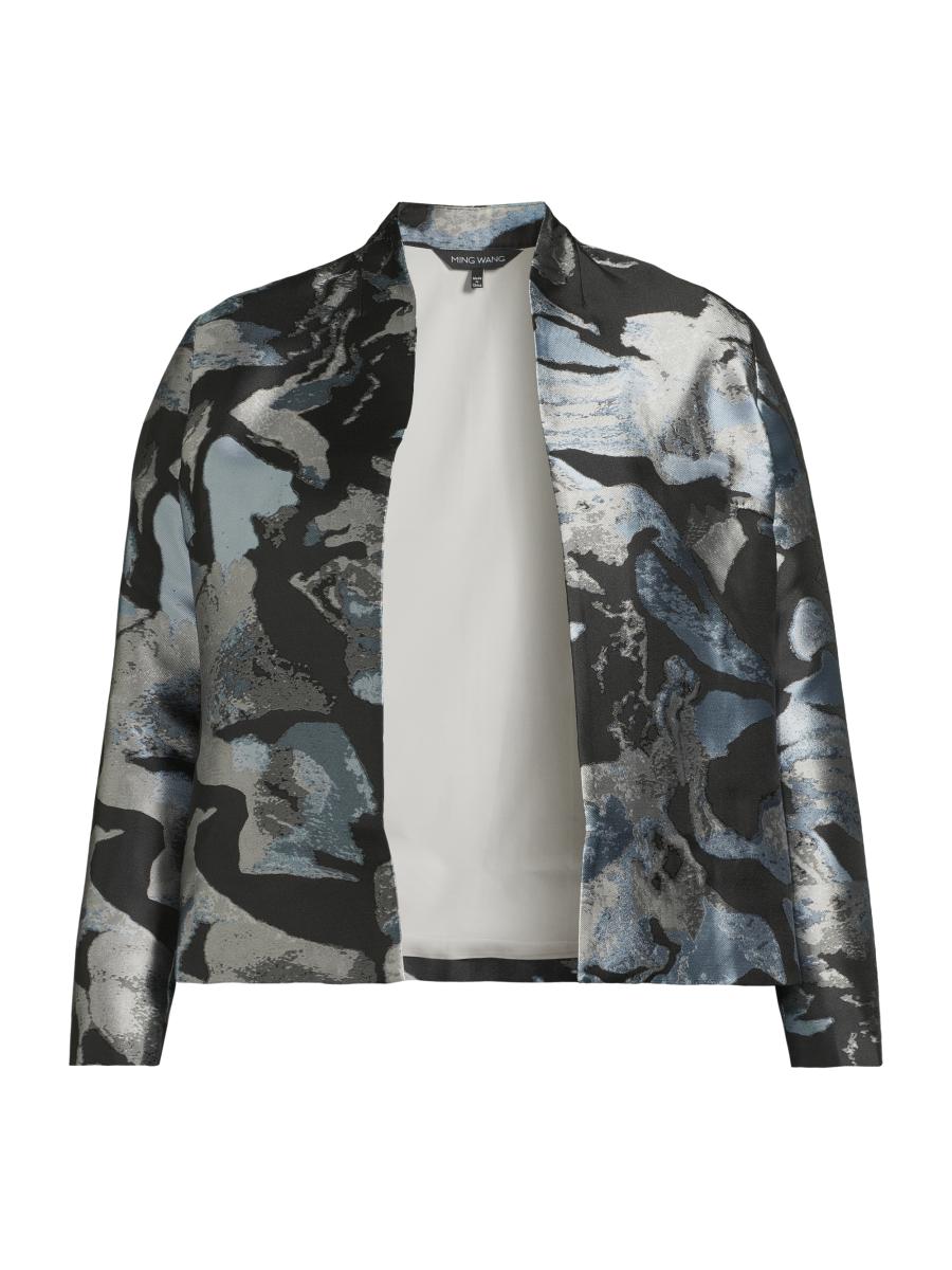 Ming Wang Women's Plus Floral Woven Heritage-fit Jacket In Dawn Granite Lunar Rock