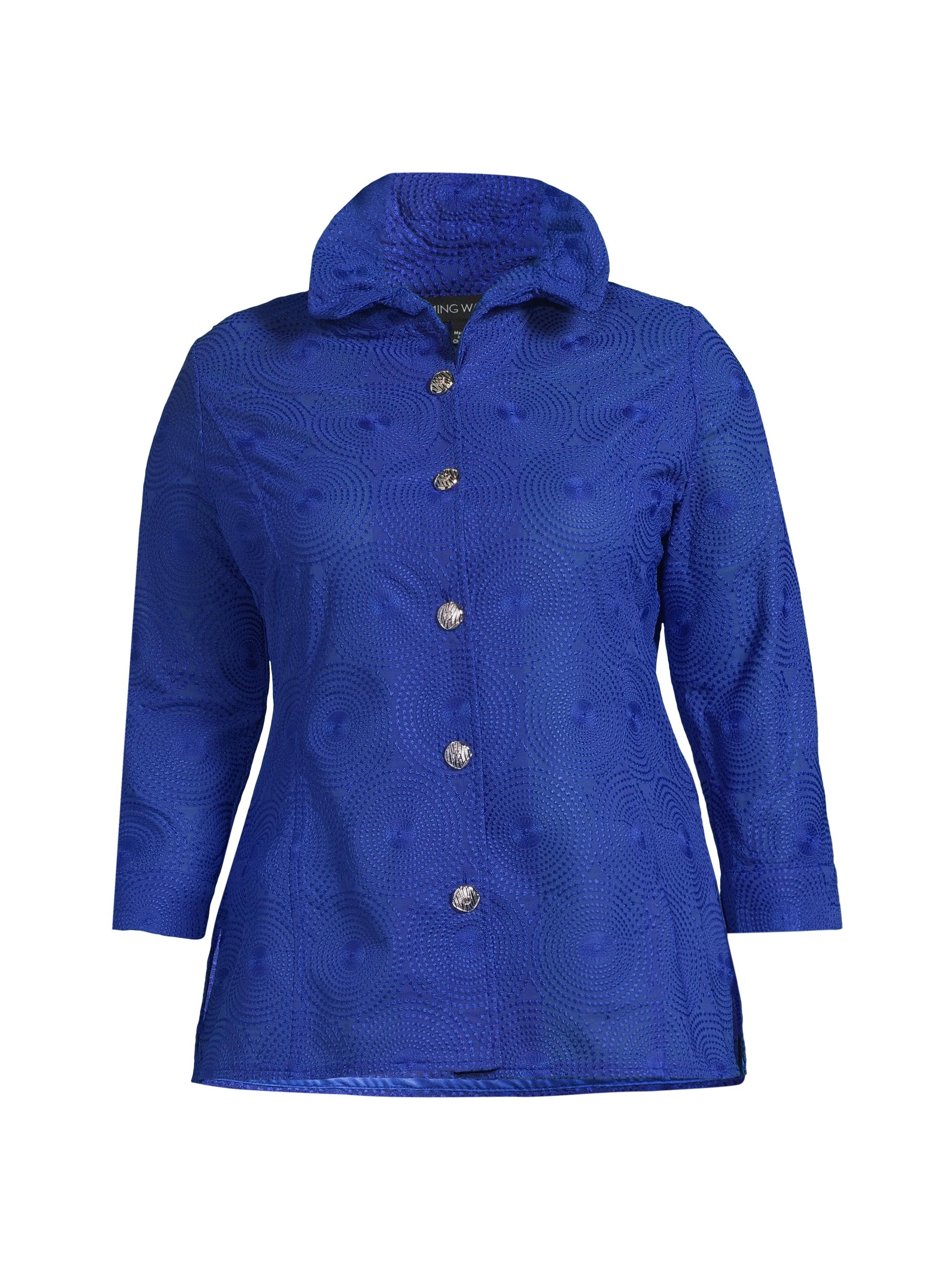 Ming Wang Women's Plus Embroidered Medallion Stand-Collar Jacket - Sapphire Sea
