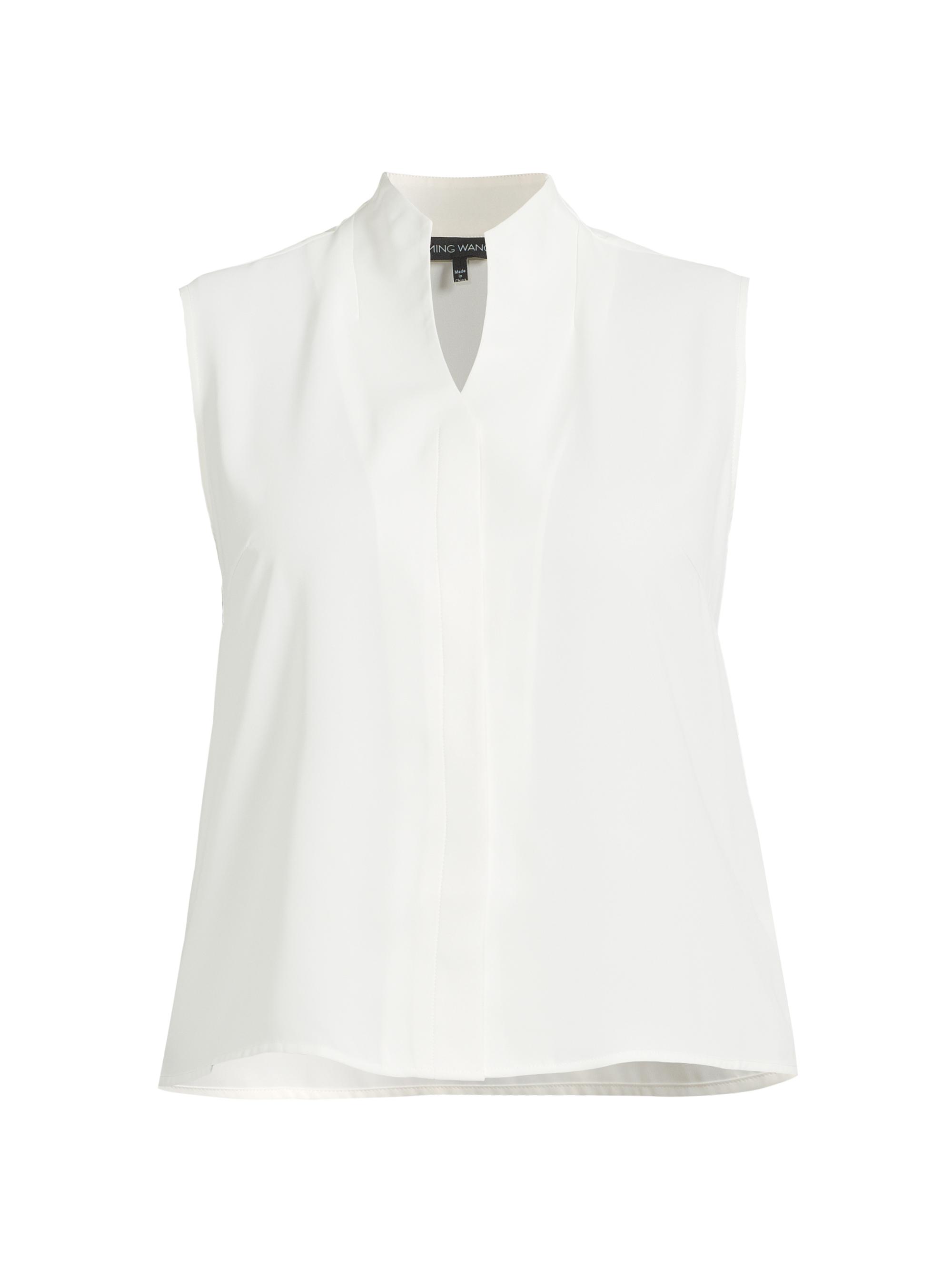 Ming Wang Women's Plus Size Sleeveless Crepe De Chine Top - White