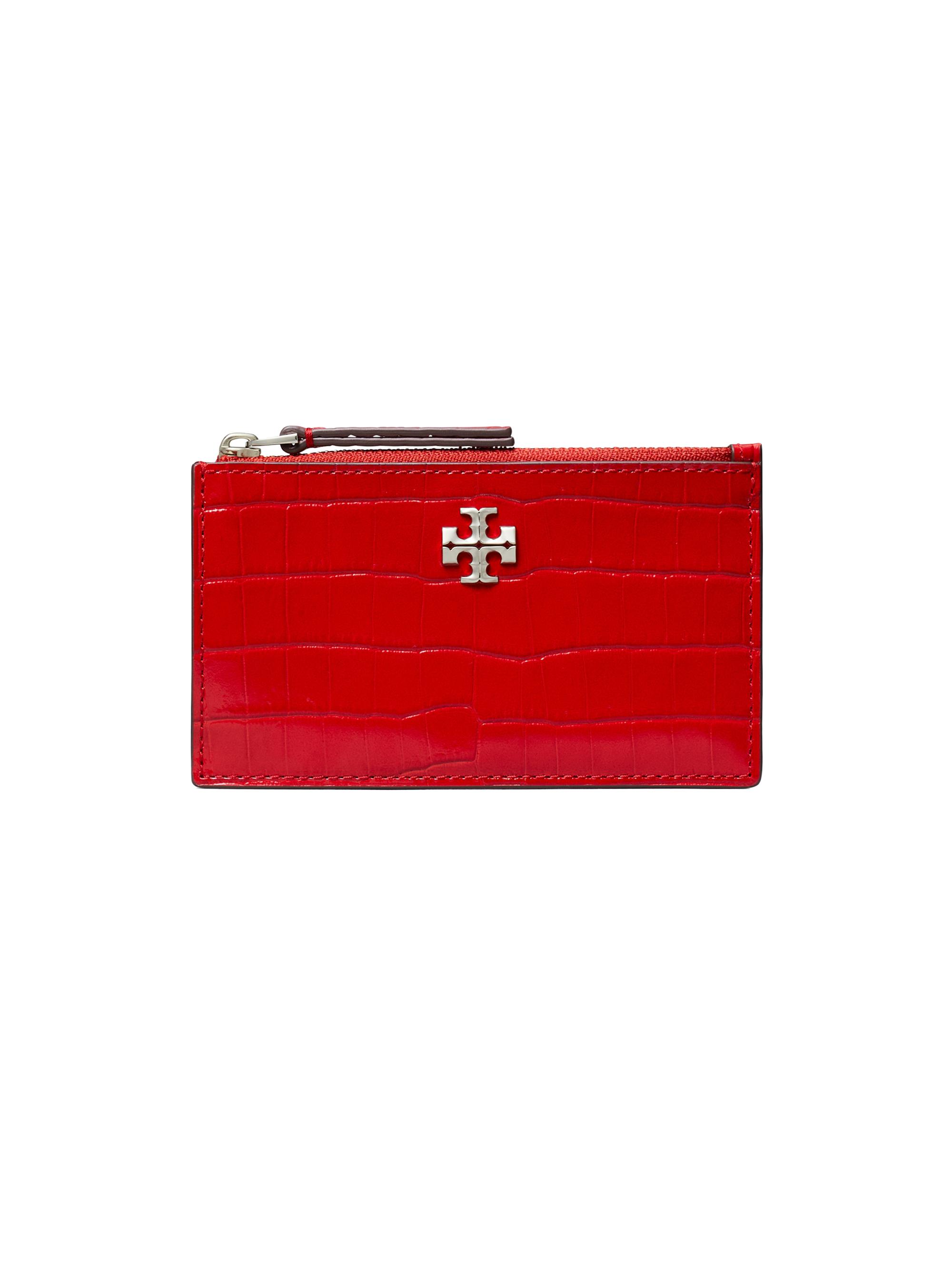 Tory Burch Women's Kira Croc-Embossed Leather Card Case - Red Sky