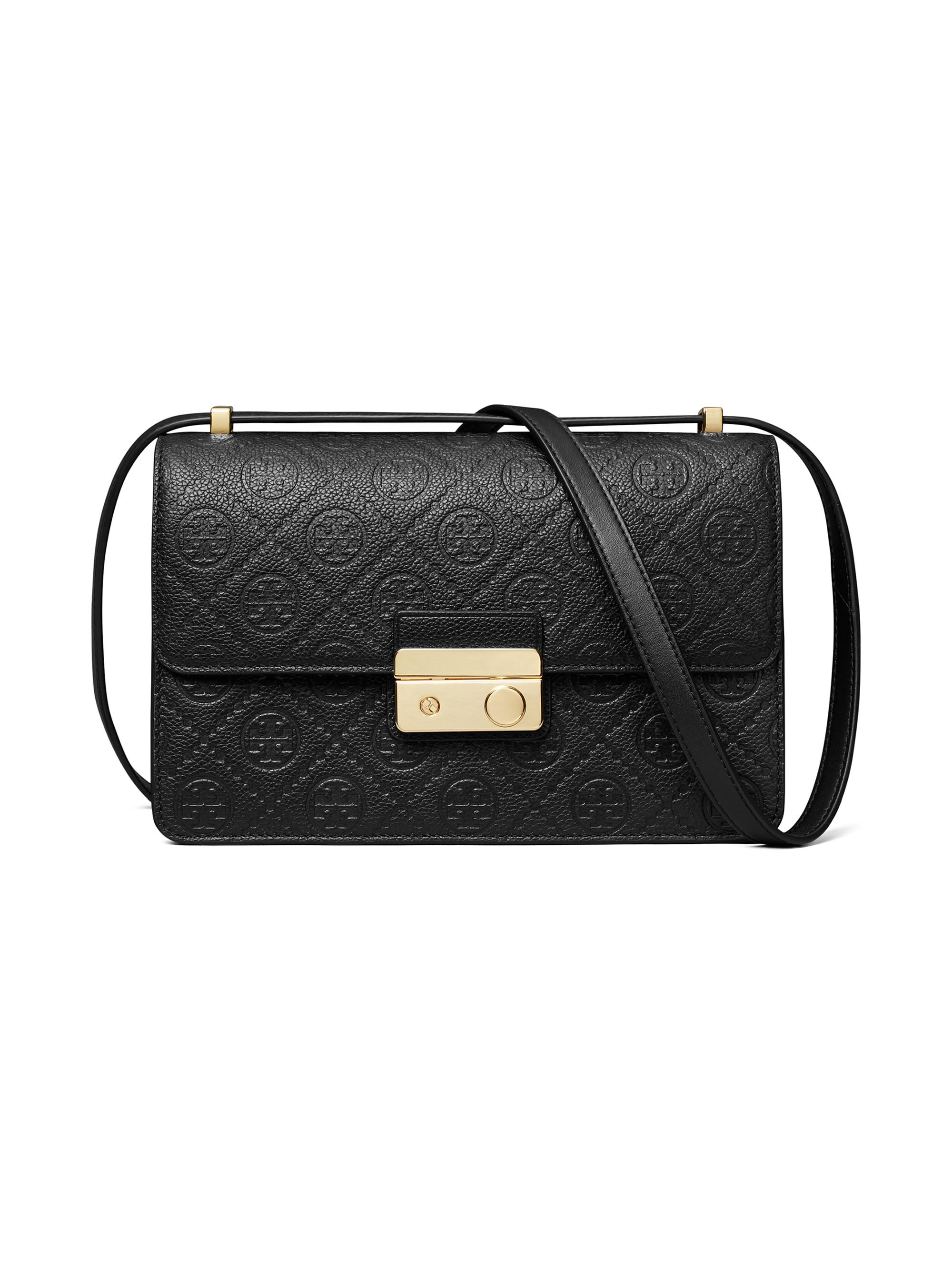 Tory Burch Women's T Monogram Pebbled Leather Shoulder Bag - Black