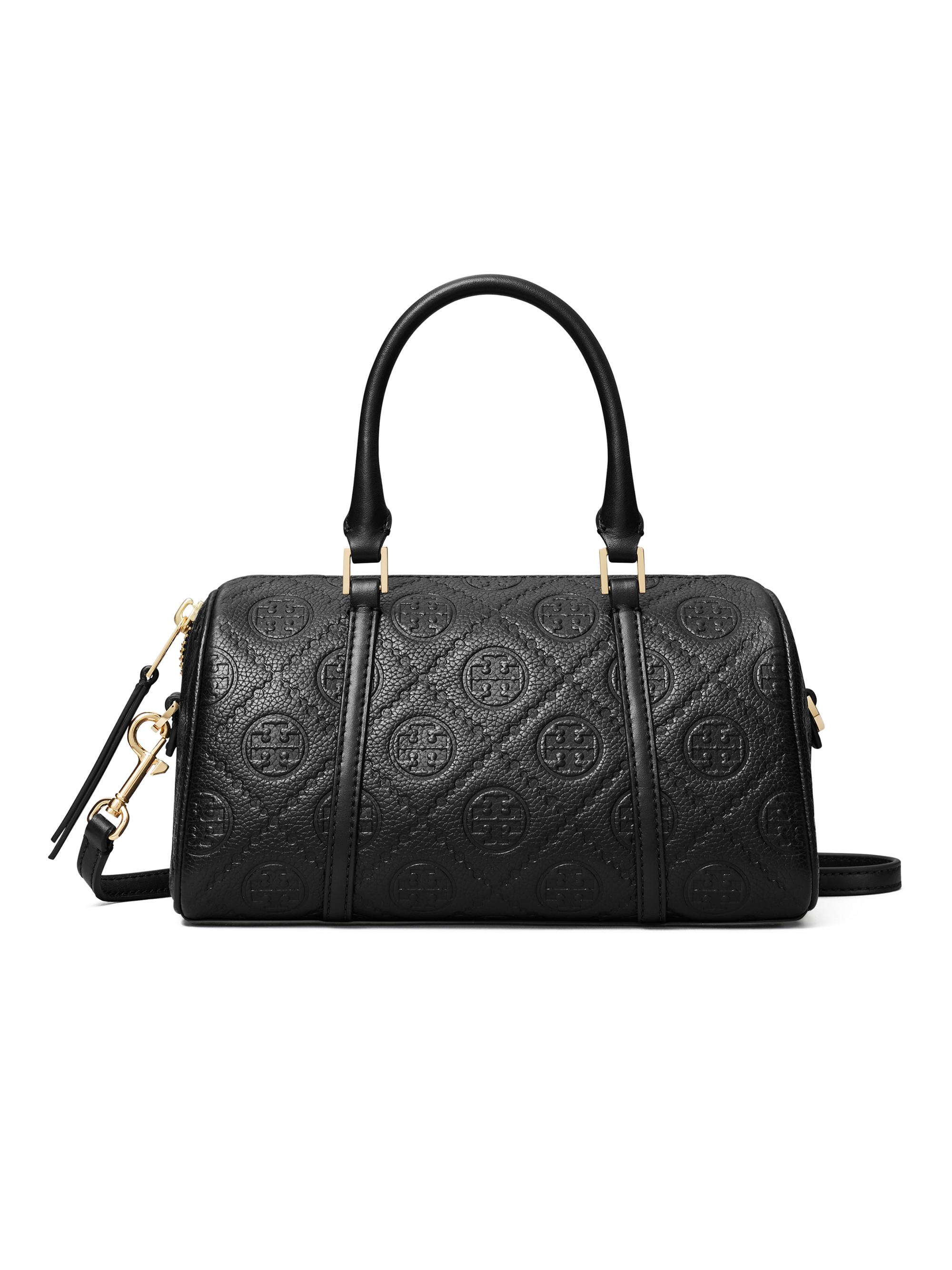 Tory Burch Women's Mini T Monogram Embossed Leather Barrel bag - Black