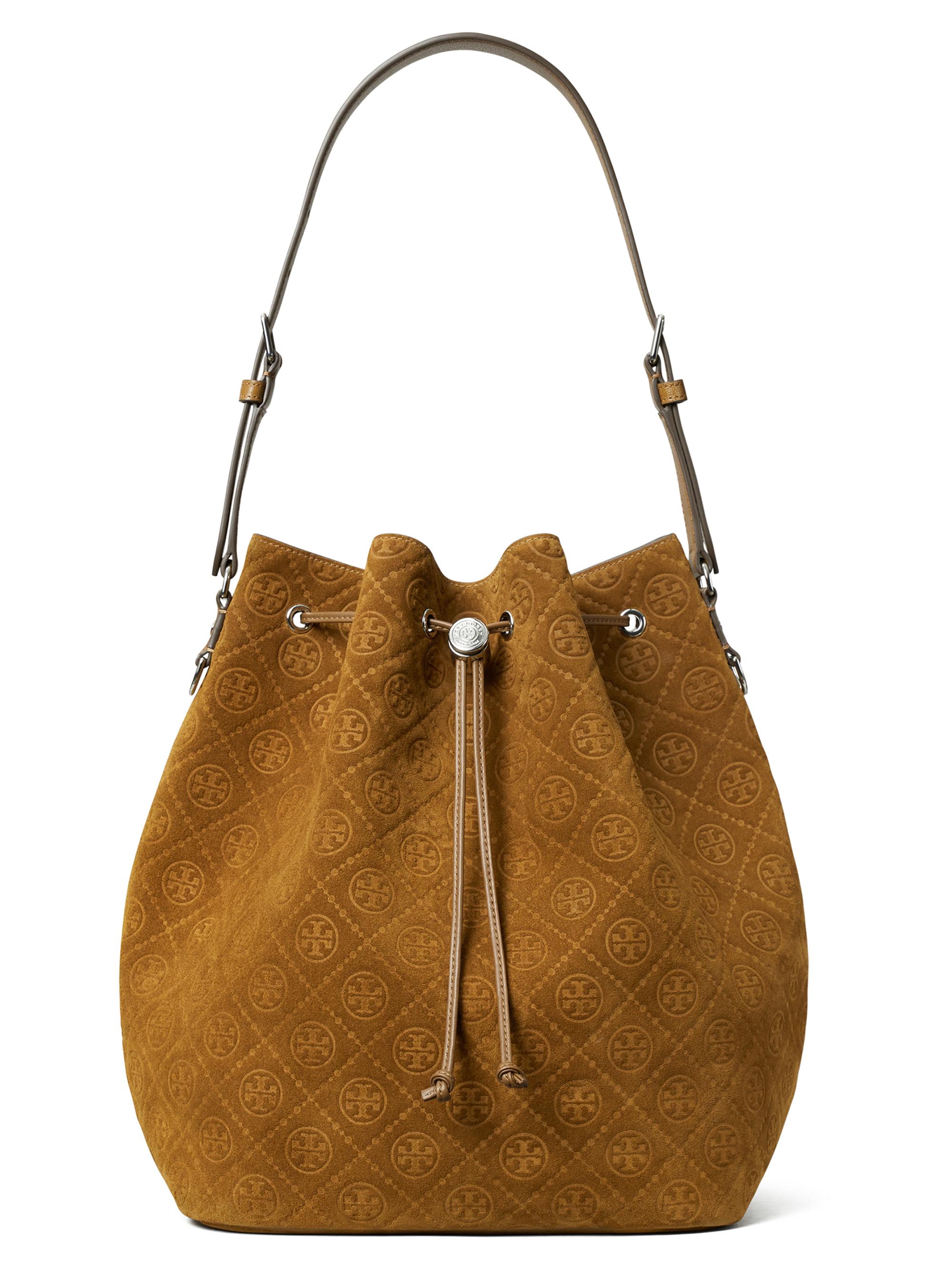 Tory Burch Women's T Monogram Suede Oversized Bucket Bag - Chicory Brown