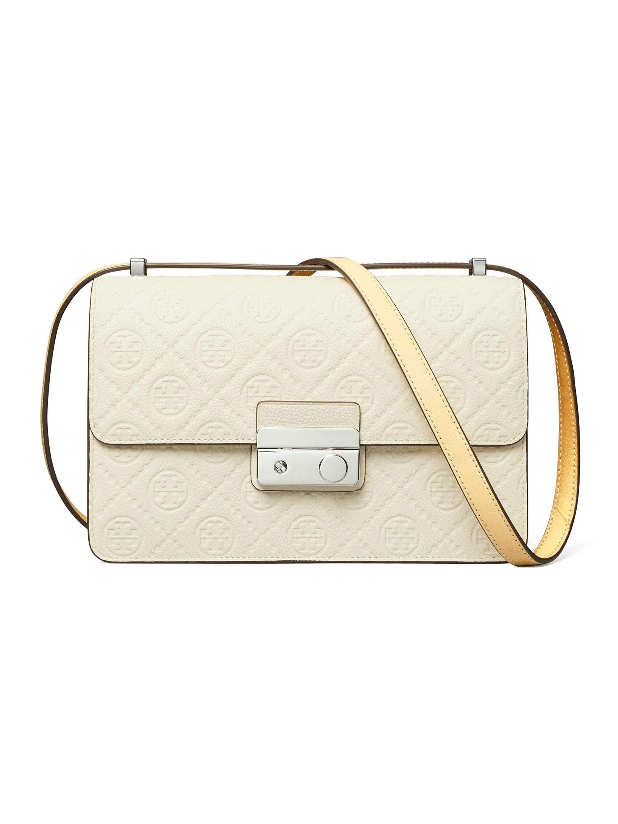 Tory Burch Women's T Monogram Pebbled Leather Shoulder Bag - Warm White
