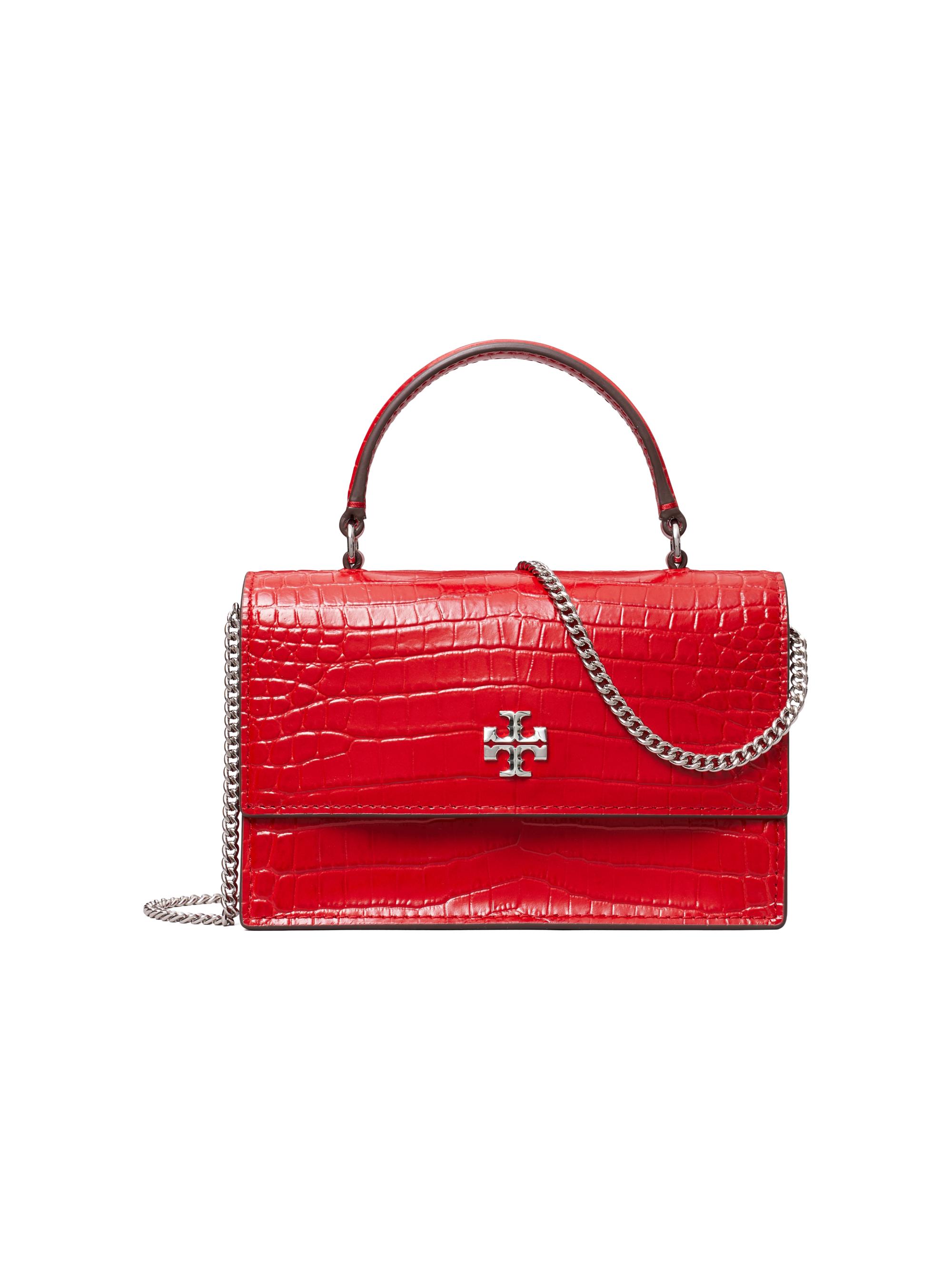 Tory Burch Women's Mini Kira Croc-Embossed Leather Top Handle Bag - Red Sky
