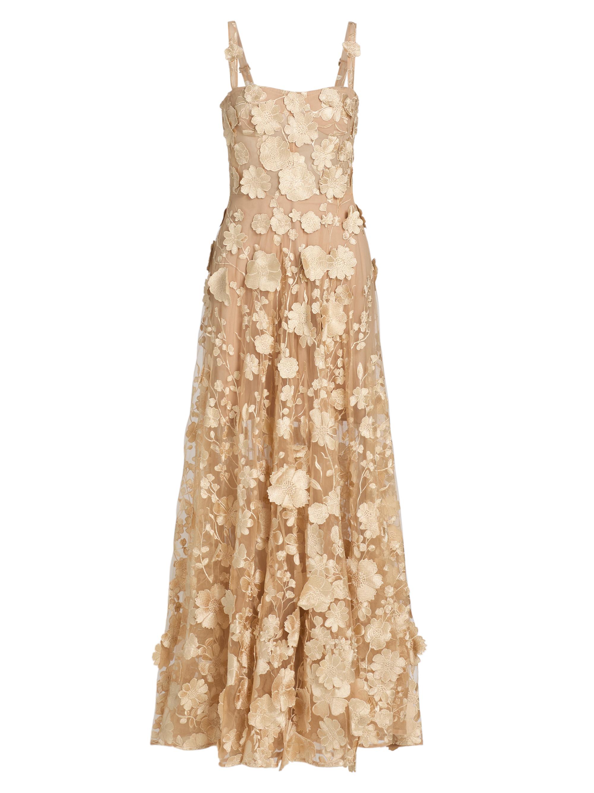 Bronx and Banco Women's Jasmine Gold Floral Appliqué A-Line Gown - Gold