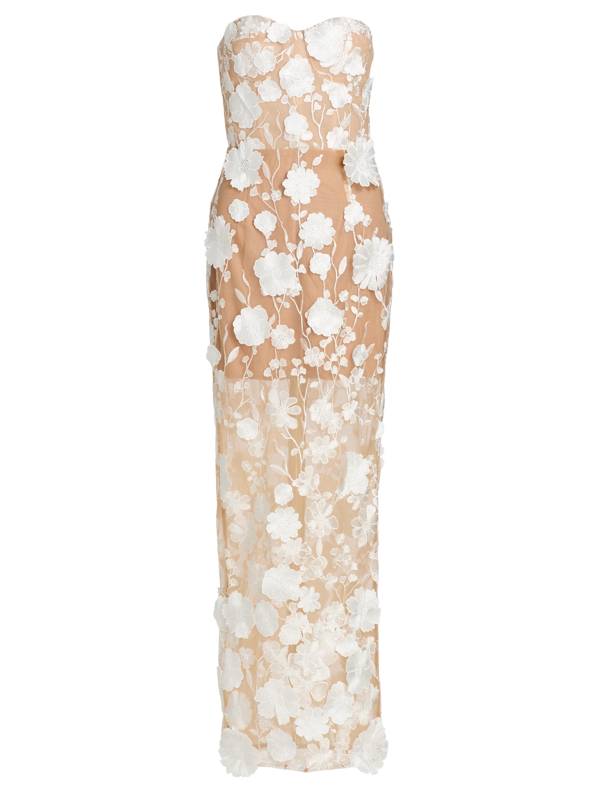 Bronx and Banco Women's Jasmine Blanc Floral Appliqué Column Gown - Cream White