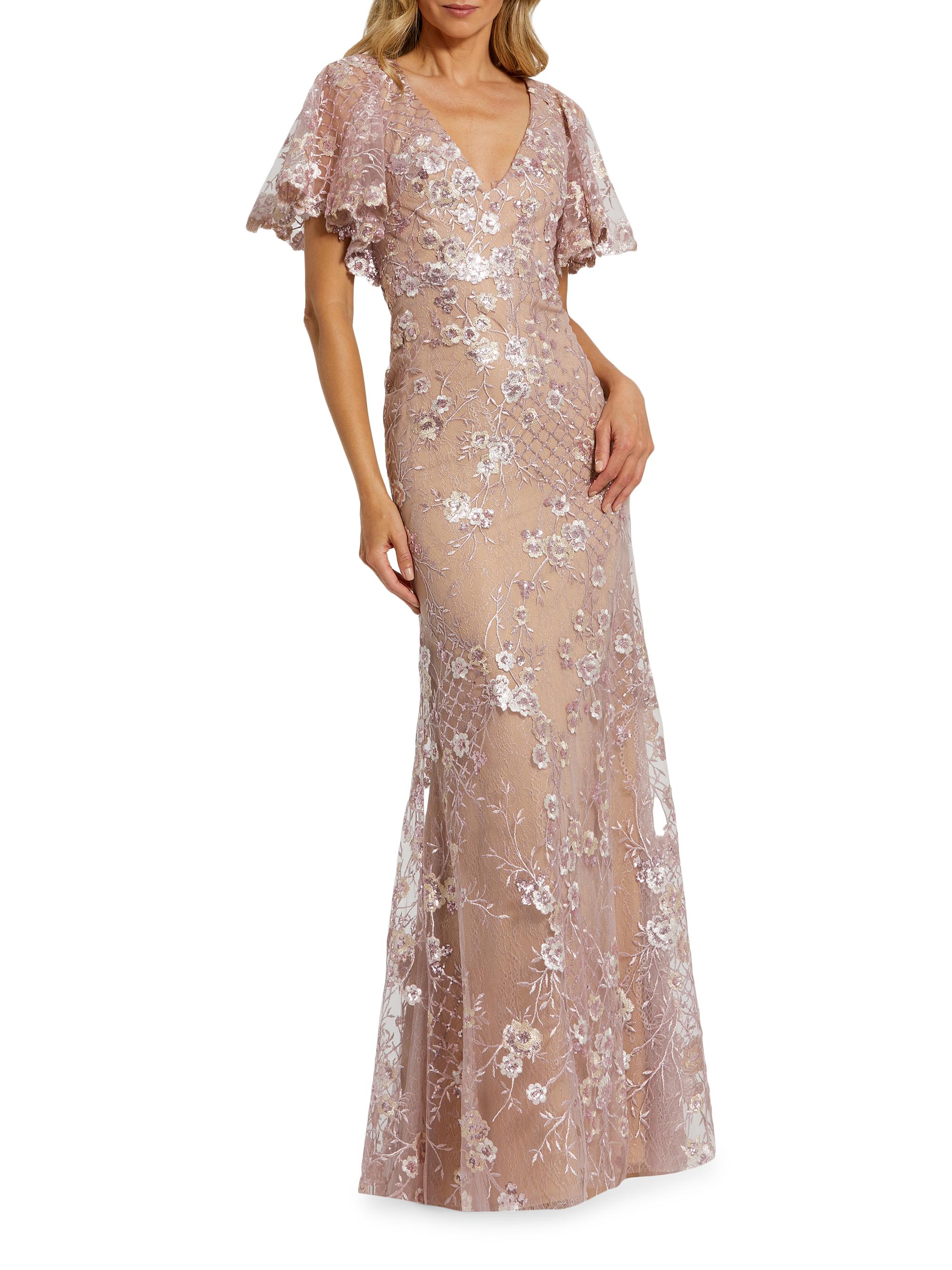 Mac Duggal Women's Embellished Lace V-Neck Gown - Rose Pink