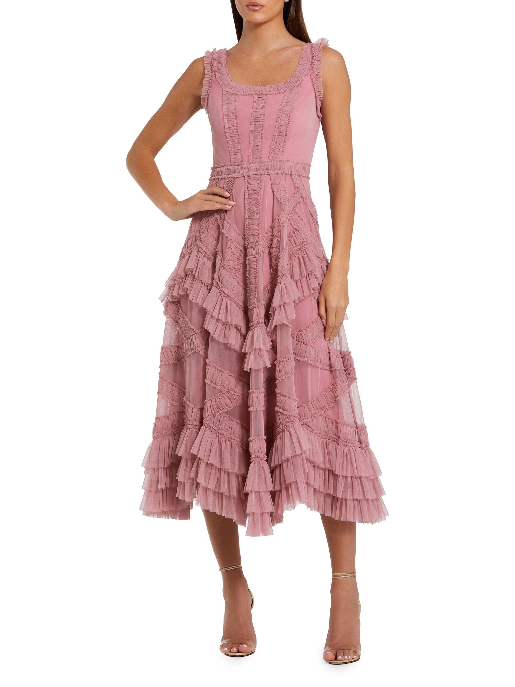 Mac Duggal Women's Mesh Ruffled Scoopneck Midi-Dress - Antique Rose