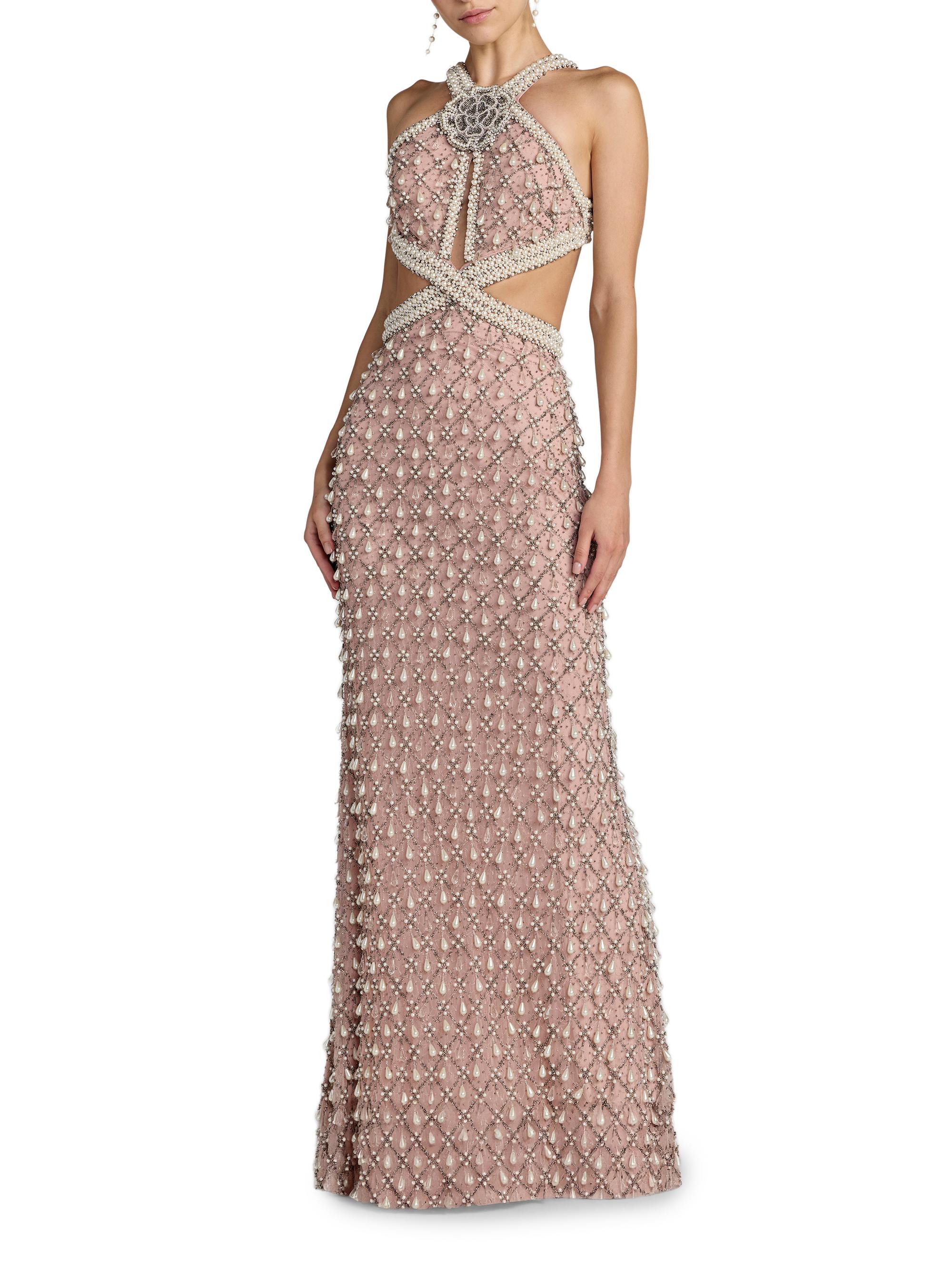 Mac Duggal Women's Embellished Cut-Out Halterneck Gown - Light Rose