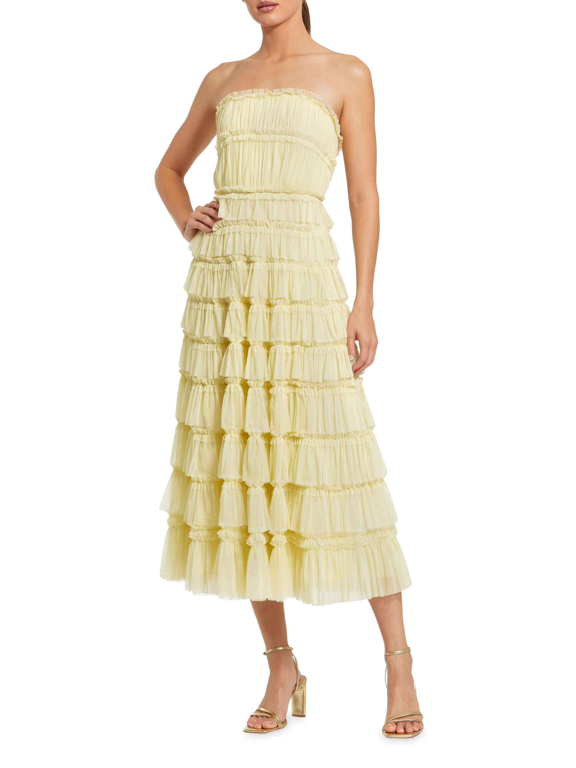 Mac Duggal Women's Mesh Ruffled Strapless Midi-Dress - Buttercup