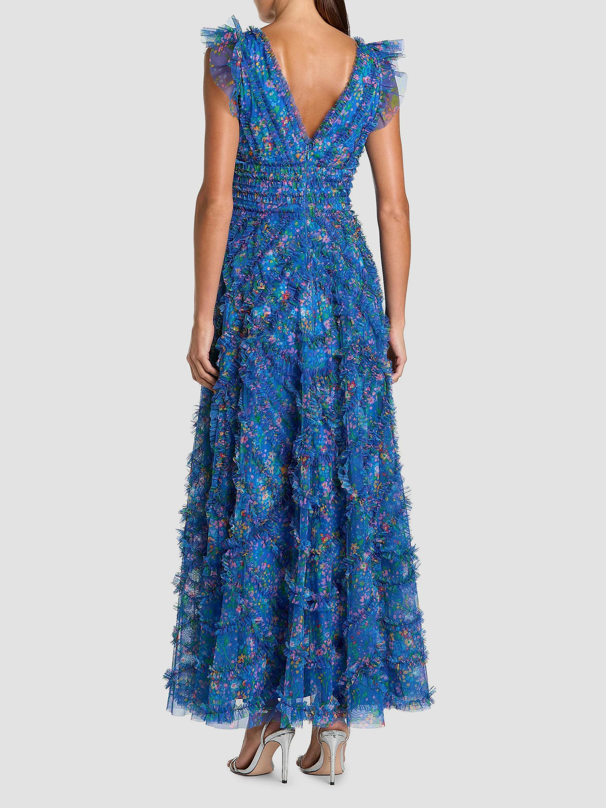 mac duggal ruffle-sleeve v-neck tiered chiffon maxi dress Floral Mesh Ruffled Gúna bainise lása Size:Petite XL My top 10 forest and stunning side cutouts