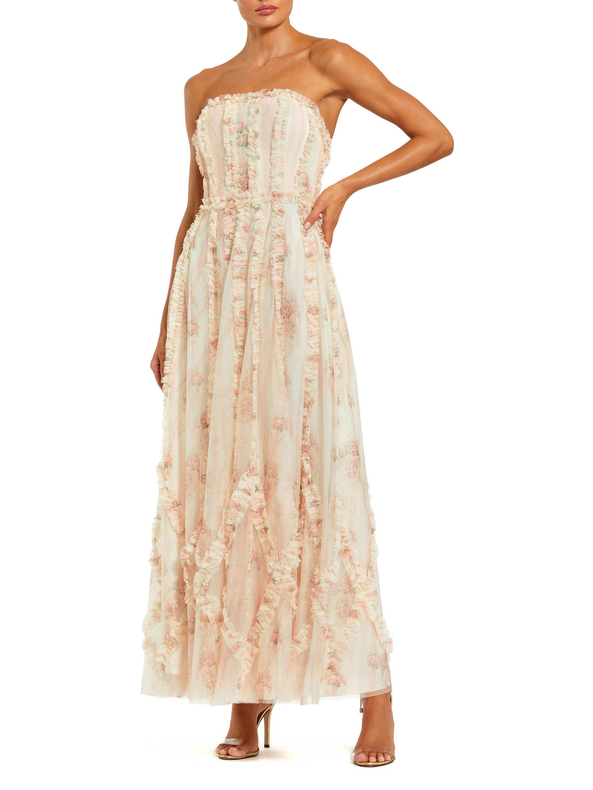 Mac Duggal Women's Floral Mesh Ruffled Strapless Gown -  Multi
