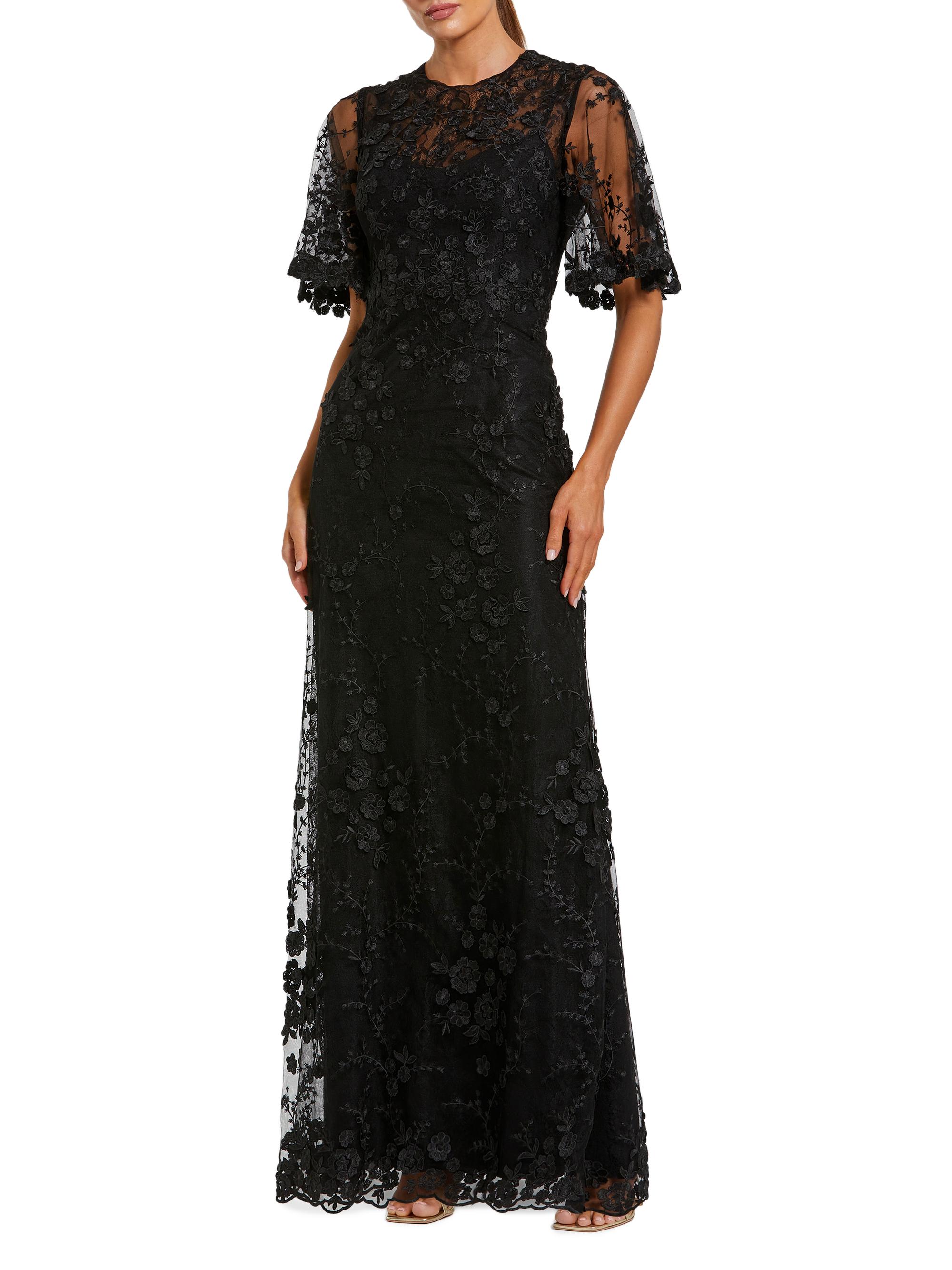 Mac Duggal Women's Embellished Lace Flutter-Sleeve Gown - Black