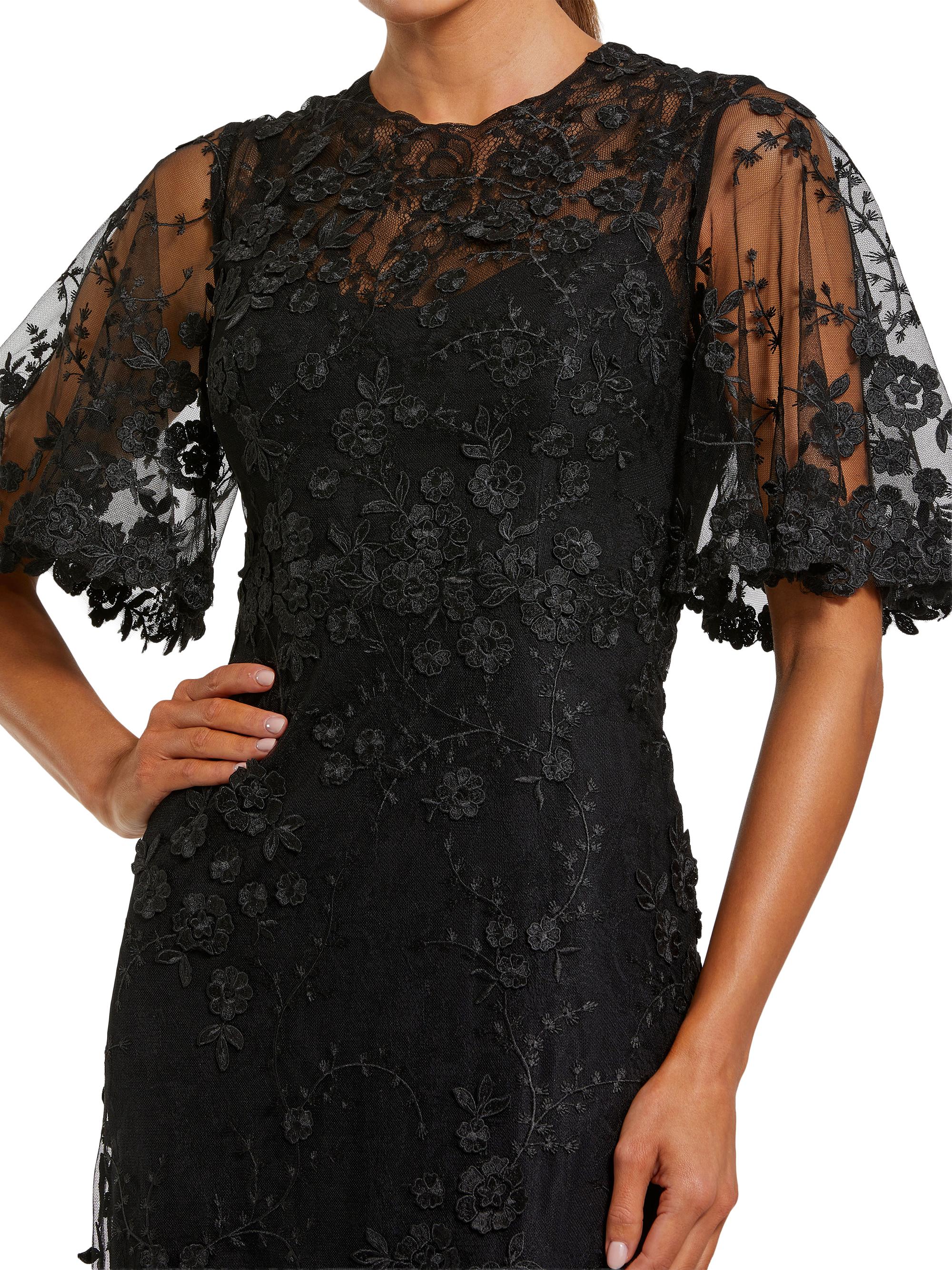 Mac Duggal Embellished Lace Flutter-Sleeve Gown | Saks Fifth Avenue