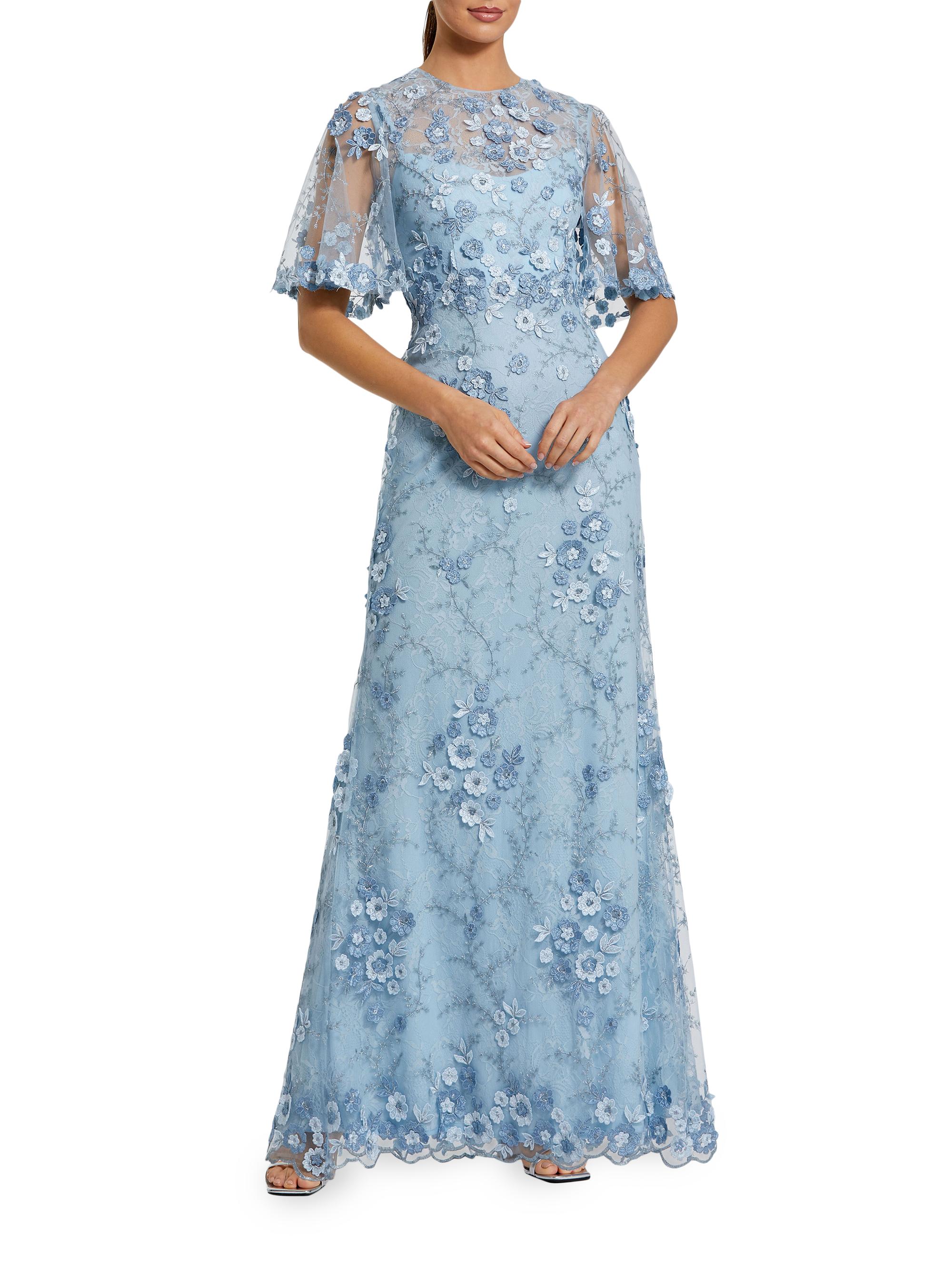 Mac Duggal Women's Embellished Lace Flutter-Sleeve Gown - French Blue