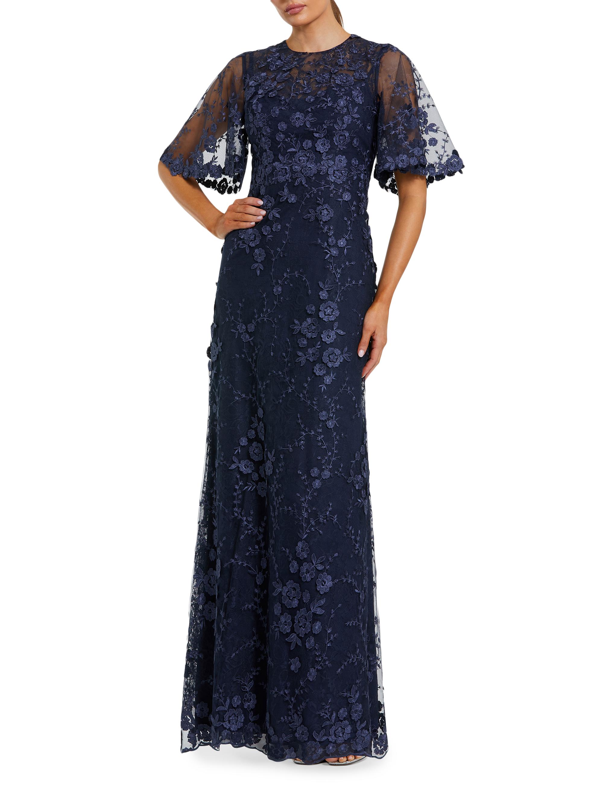 Mac Duggal Embellished Lace Flutter-Sleeve Gown Saks Fifth