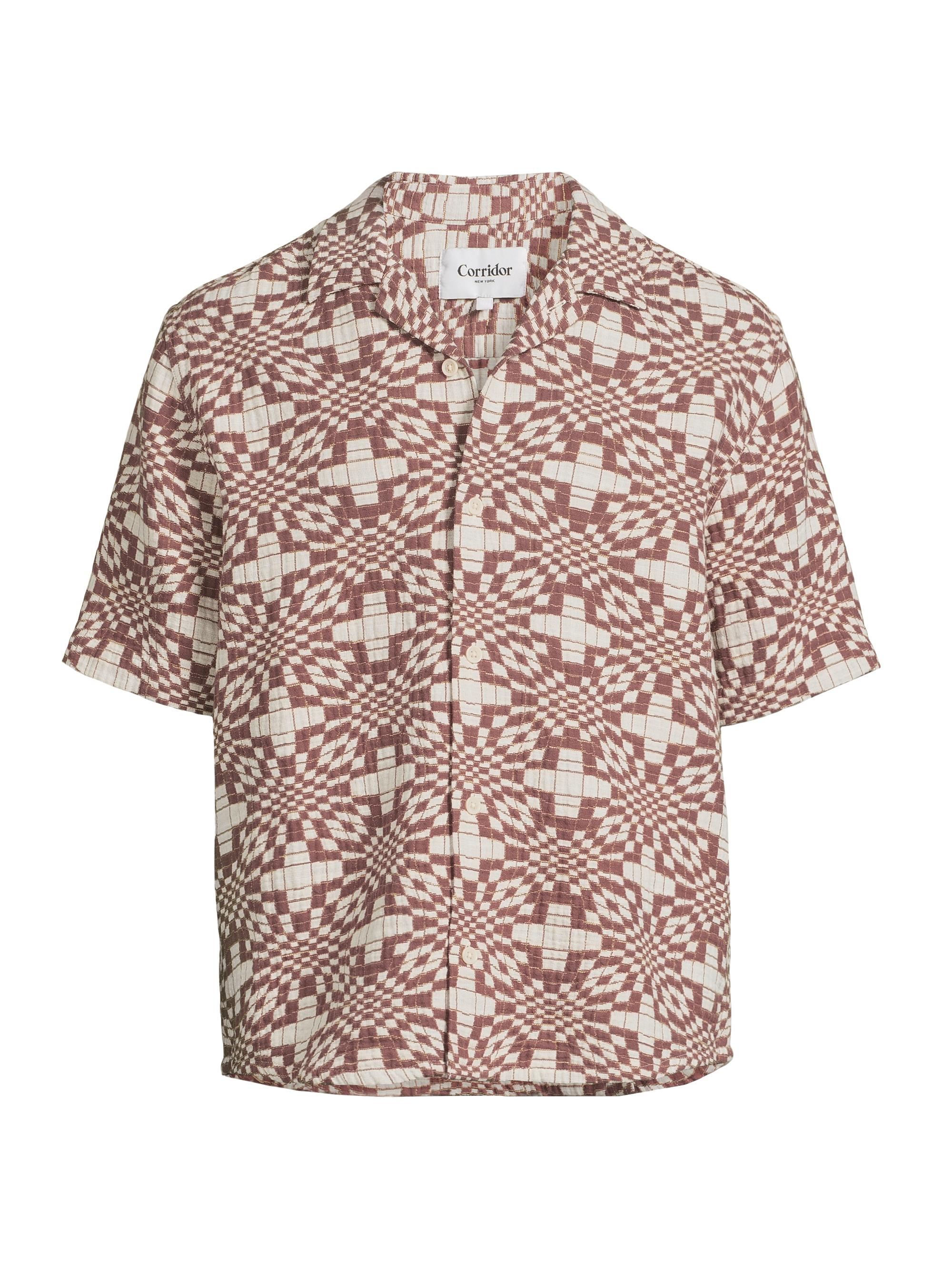 Corridor Men's Optic Jacquard Short-Sleeve Shirt - Brown