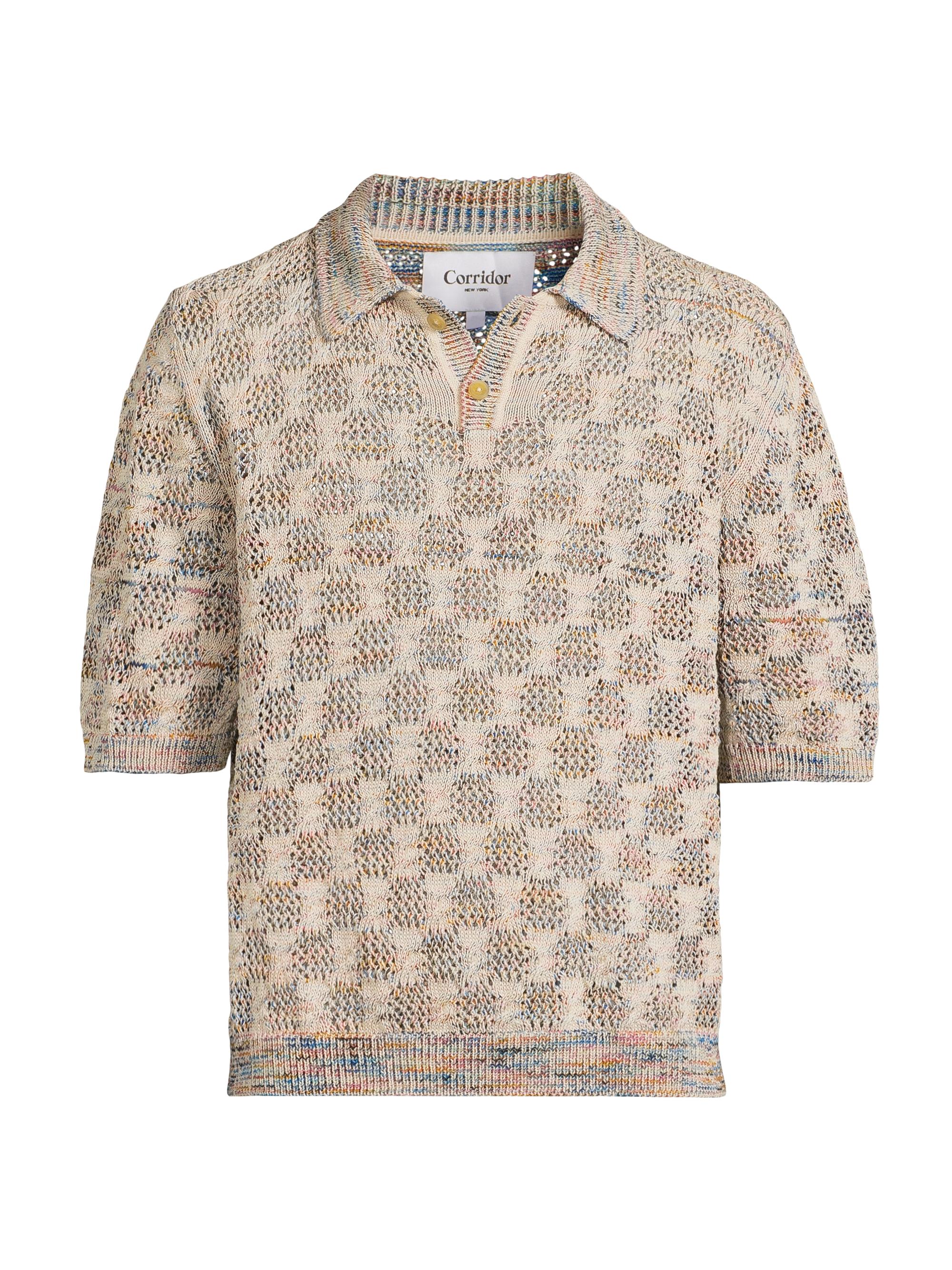 Corridor Men's Cable Lace Space-Dyed Polo Sweater - Natural