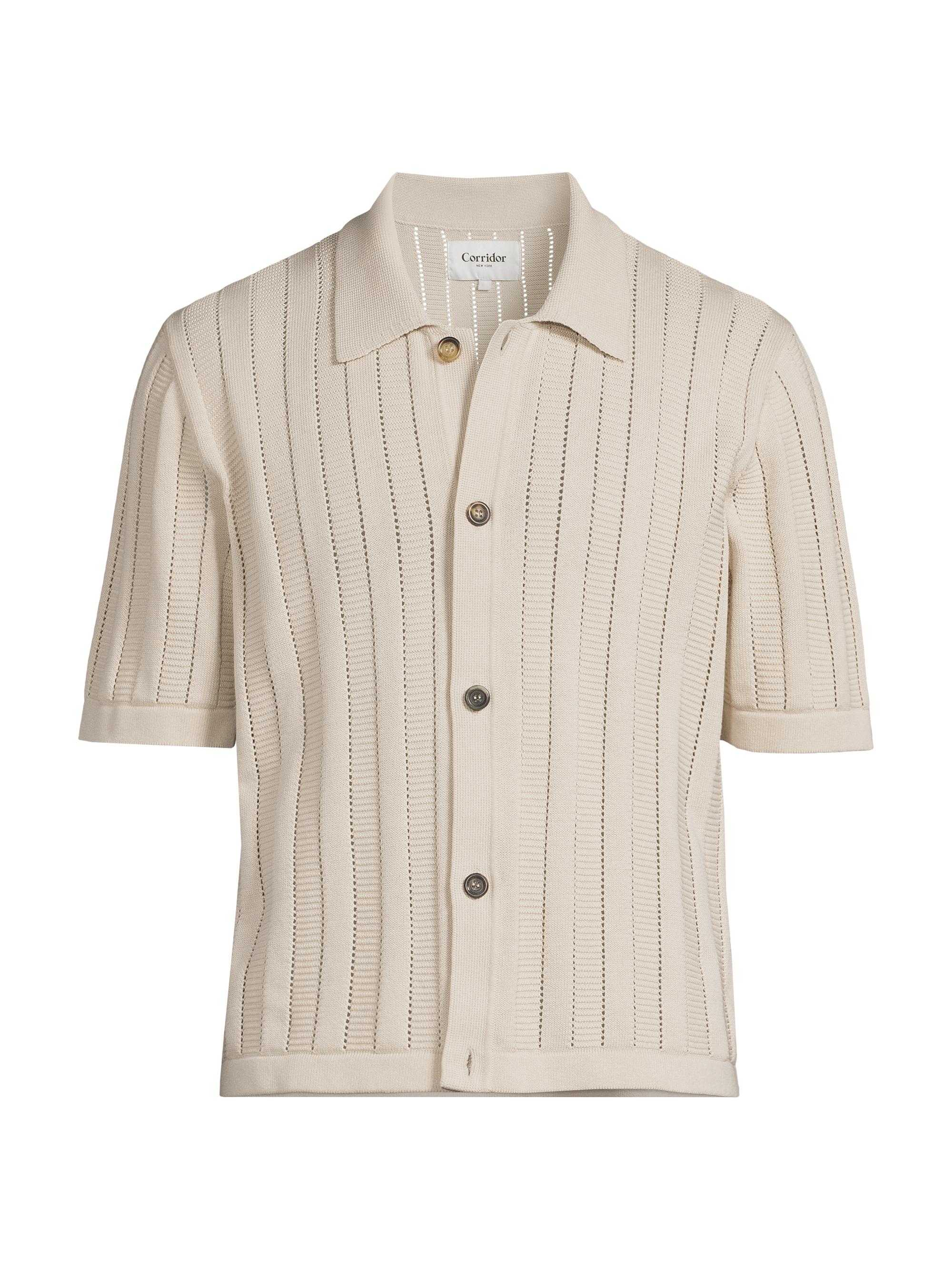 Corridor Men's Regular Fit Ladder-Knit Cotton Shirt - Natural