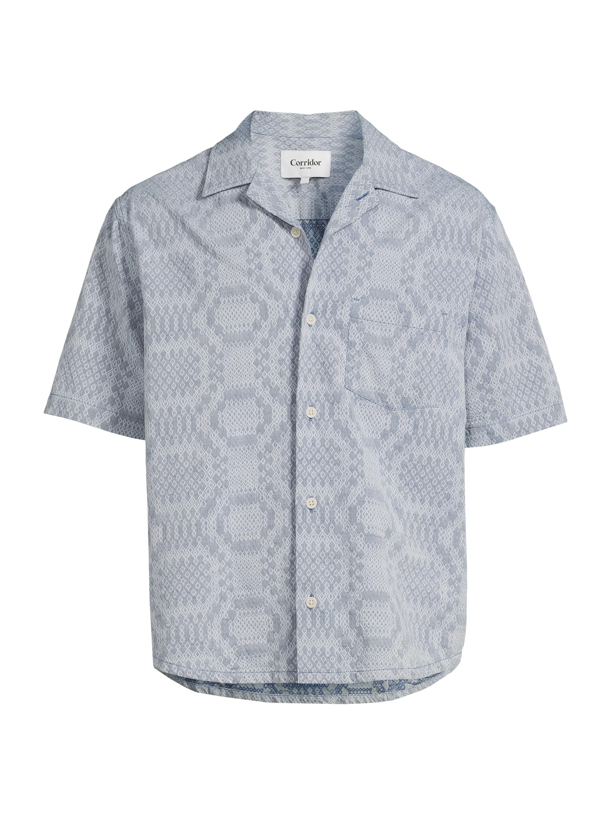 Corridor Men's Indigo-Dyed Diamond Jacquard Button-Front Shirt - Blue