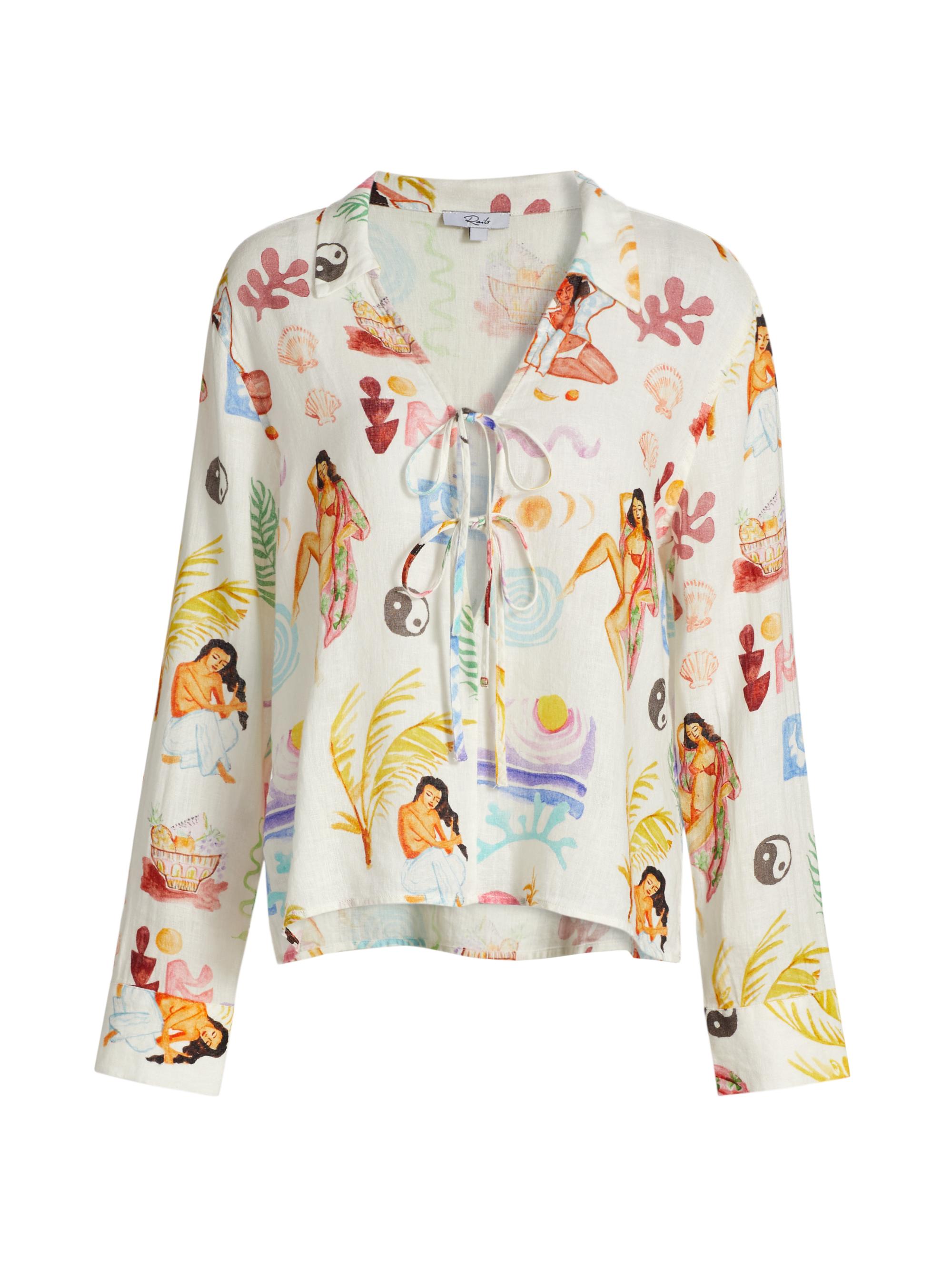 Rails Women's Elm Printed Linen-Blend Tieneck Blouse -  Bathing Ladies