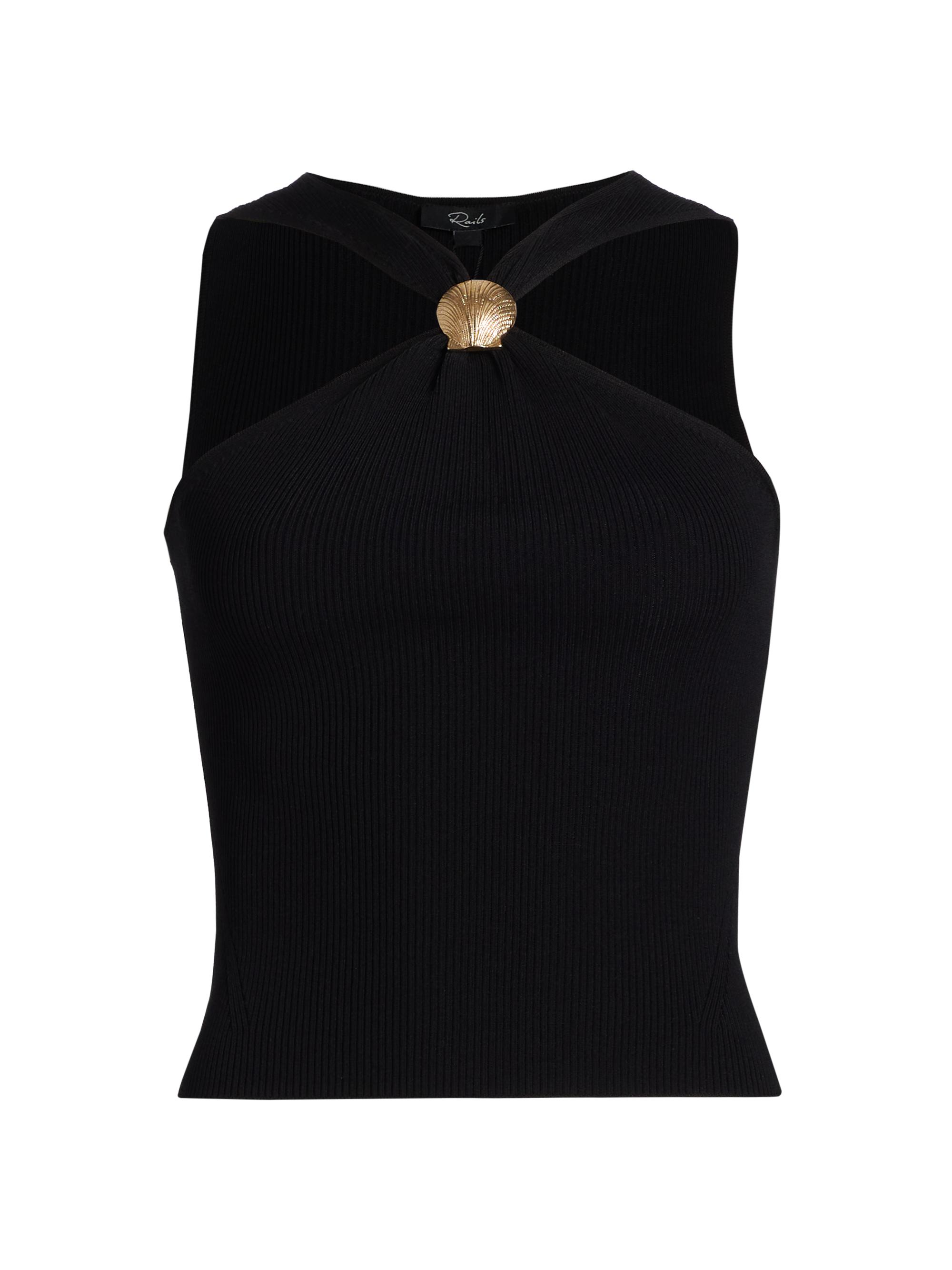 Rails Women's Senna Rib-Knit Halterneck Tank - Black